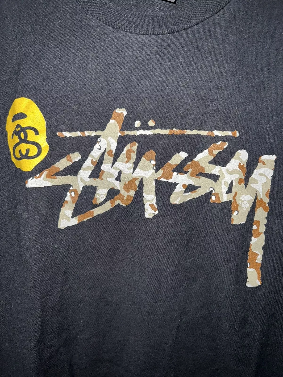 Bape Short Sleeve T Shirts Bape × Stussy Bape x Stussy Camo Shark Tee Black