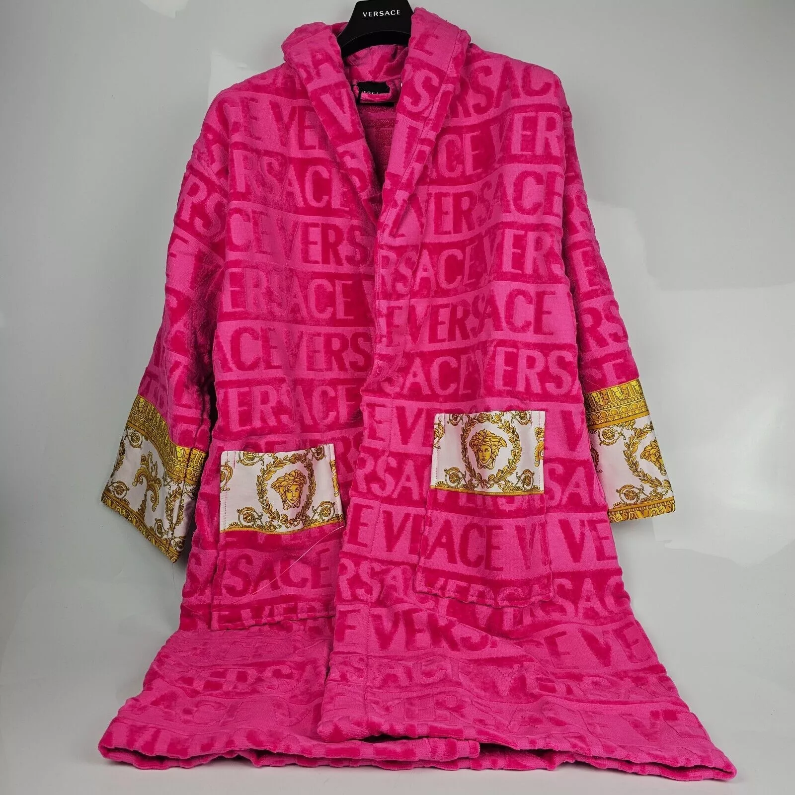 Versace Light Jackets Versace Baroque Print Pink Long Bathrobe New M