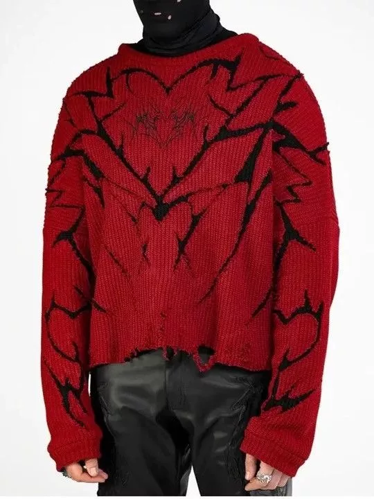 Japanese Brand Sweaters Knitwear Japanese Brand × Vintage Unisex Harajuku Street Geometric Print Sweater Red Streetwear