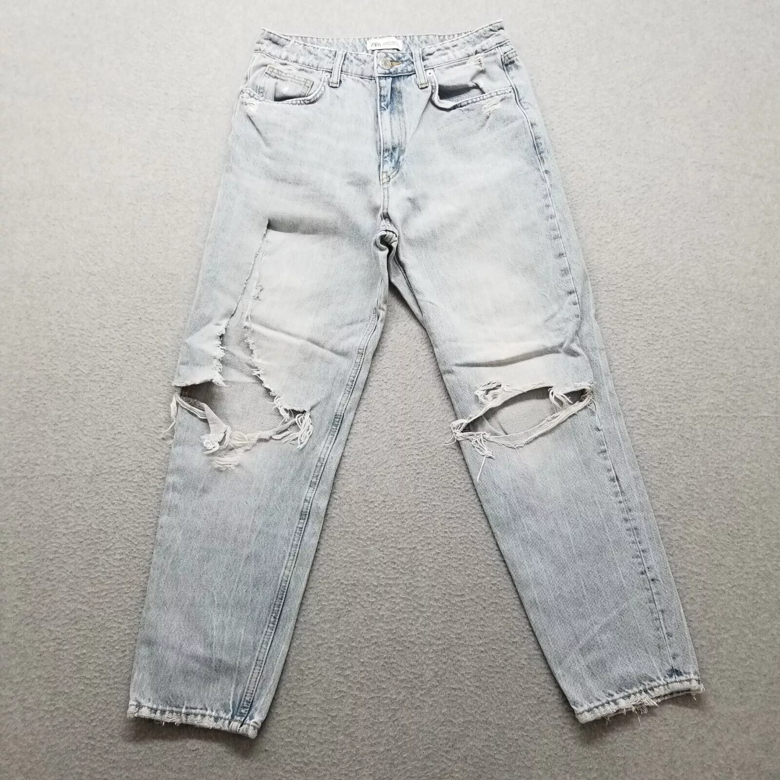 Zara Jeans Womens 27x26 Blue Denim Tapered Distressed