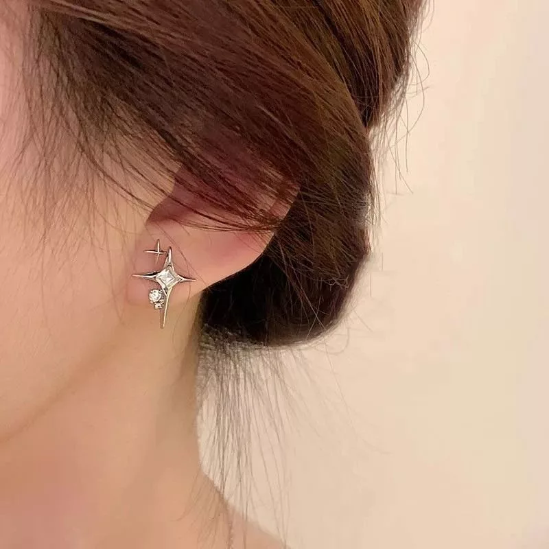 Jewelry Earrings Jewelry Silver Color Four Point Star Zircon Stud Earrings Streetwear