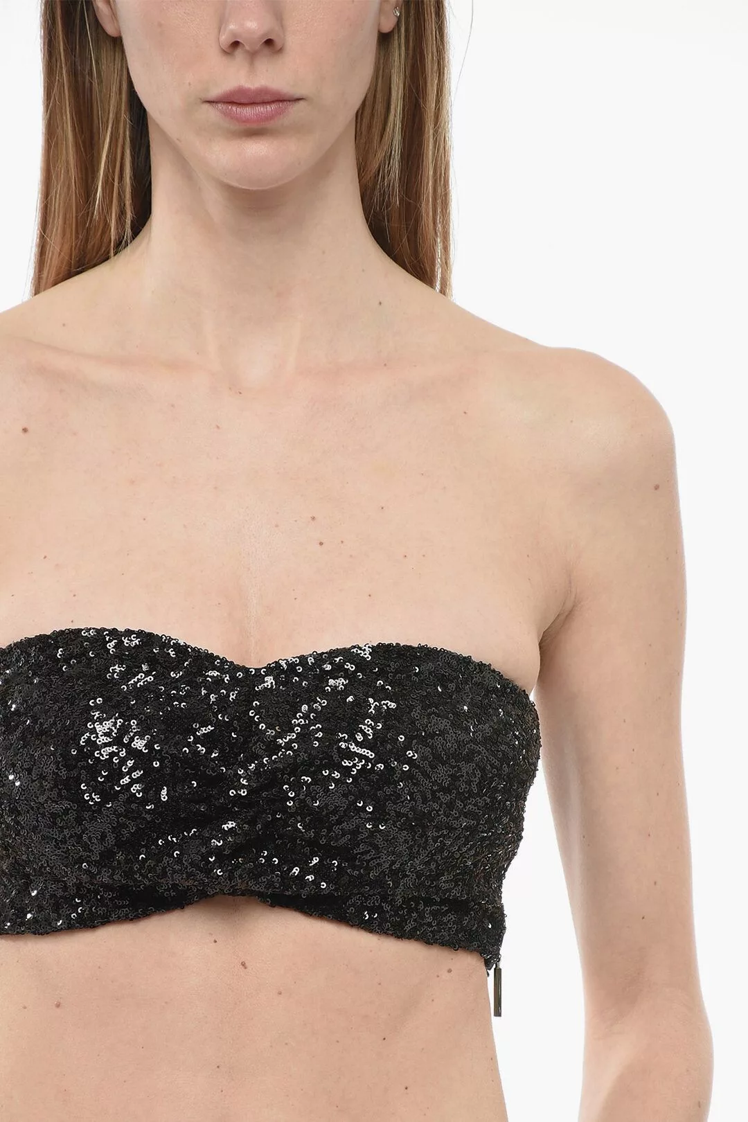 MSGM Crop Tops MSGM og1mm0724 Sequined Tube Top in Black