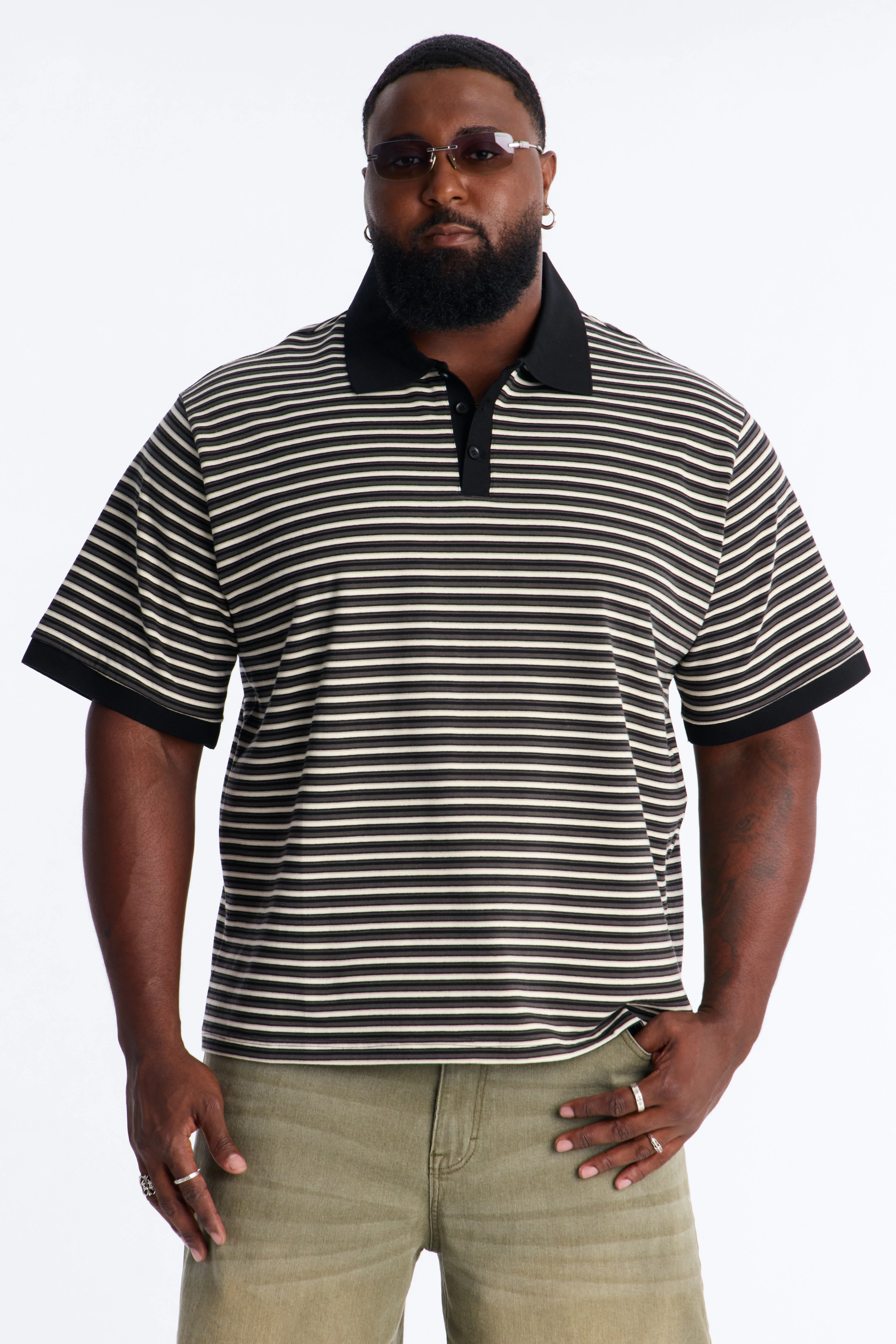 Tate Stripe Polo - Black/combo