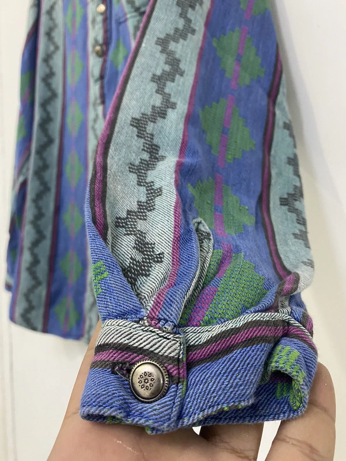 Art Comes First Shirts Button Ups Art Comes First × Native × Vintage NATIVE AMERICAN Half button up by ALLEN WAH Blue