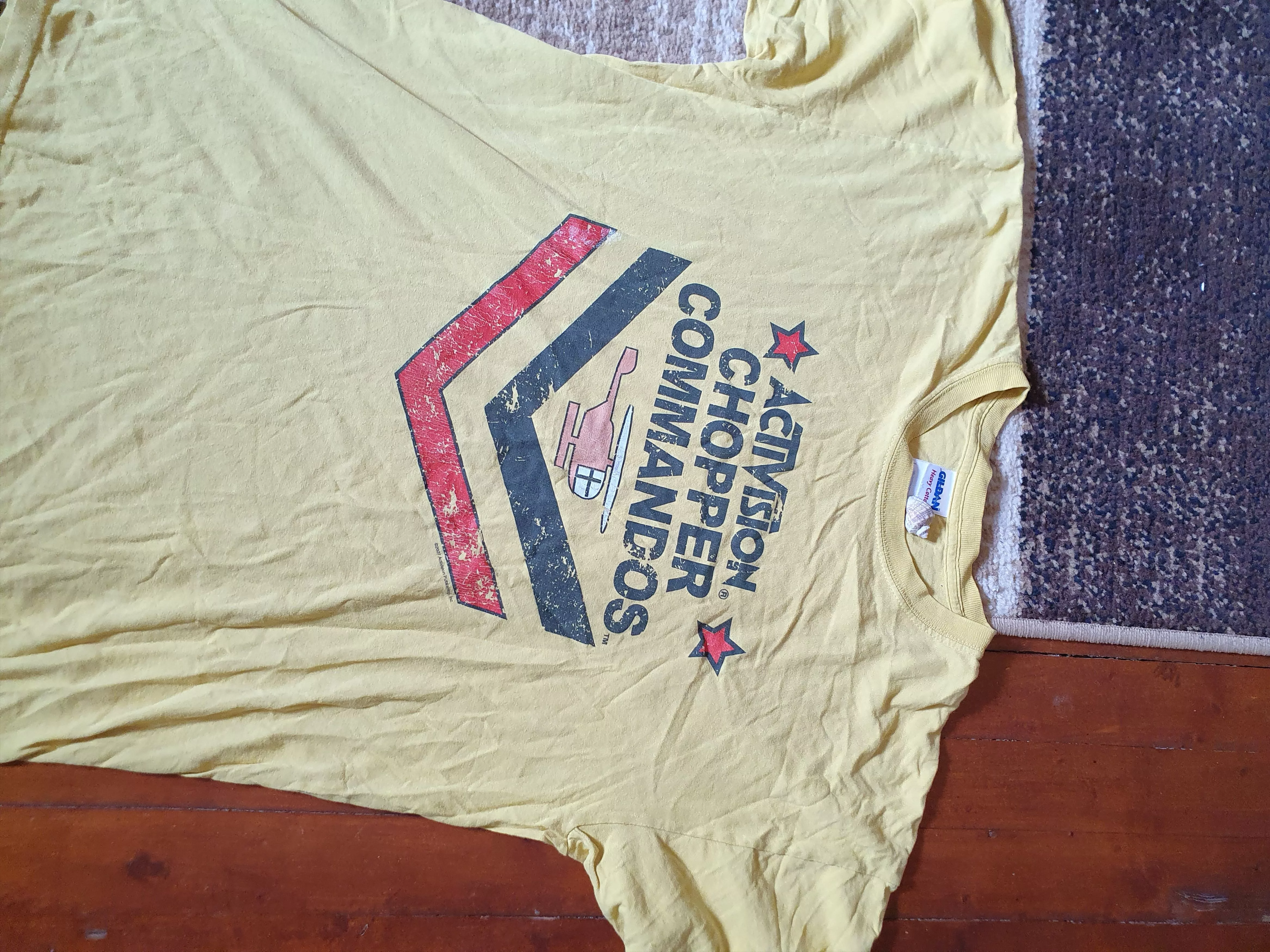 Gildan Short Sleeve T Shirts Gildan Activision Chopper Commandos 2007 Atari Video Game tee,sz L Yellow Streetwear