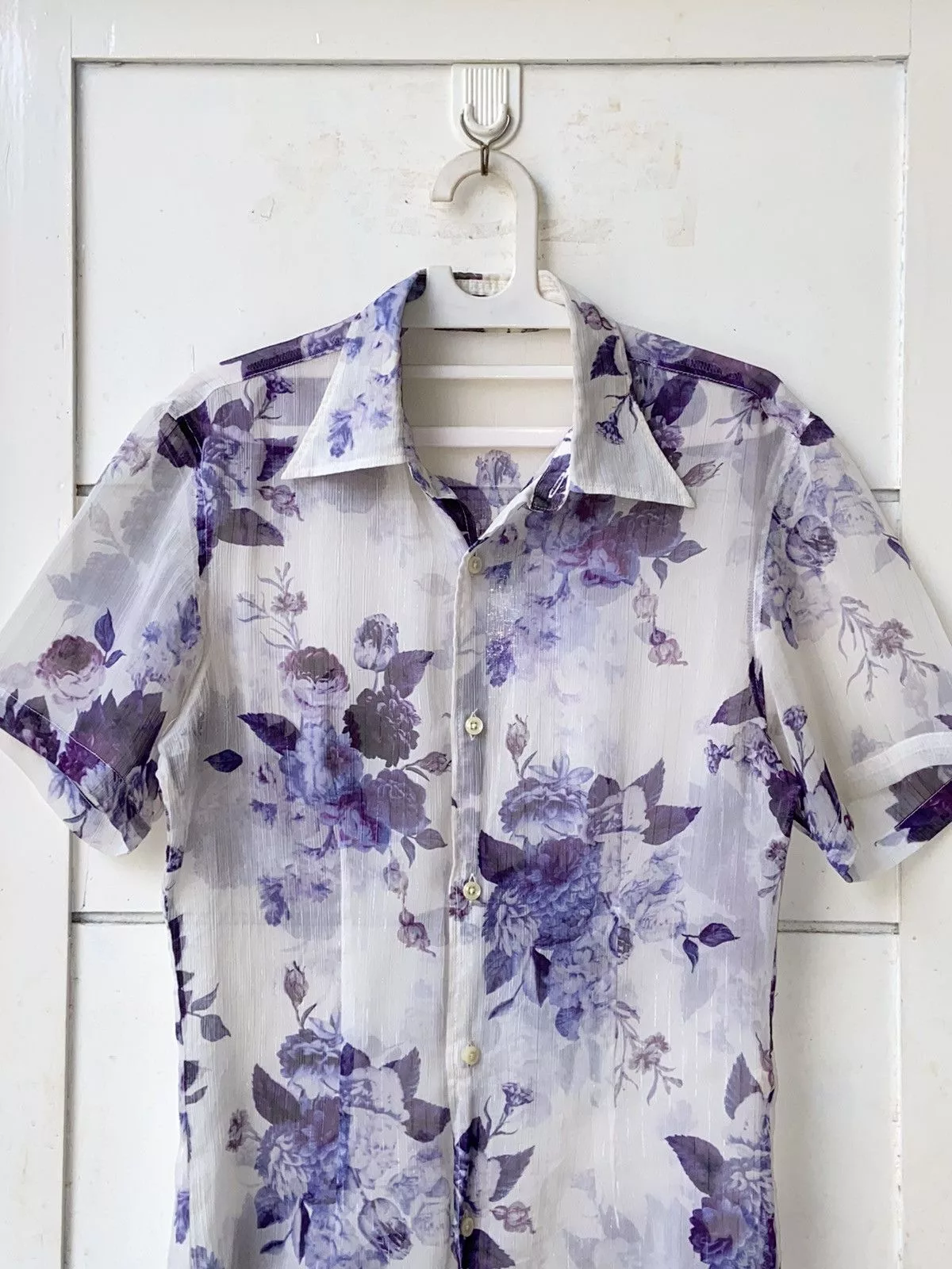 Tornado Mart Shirts Button Ups TORNADO MART Flower Patterned Mesh Shirt White