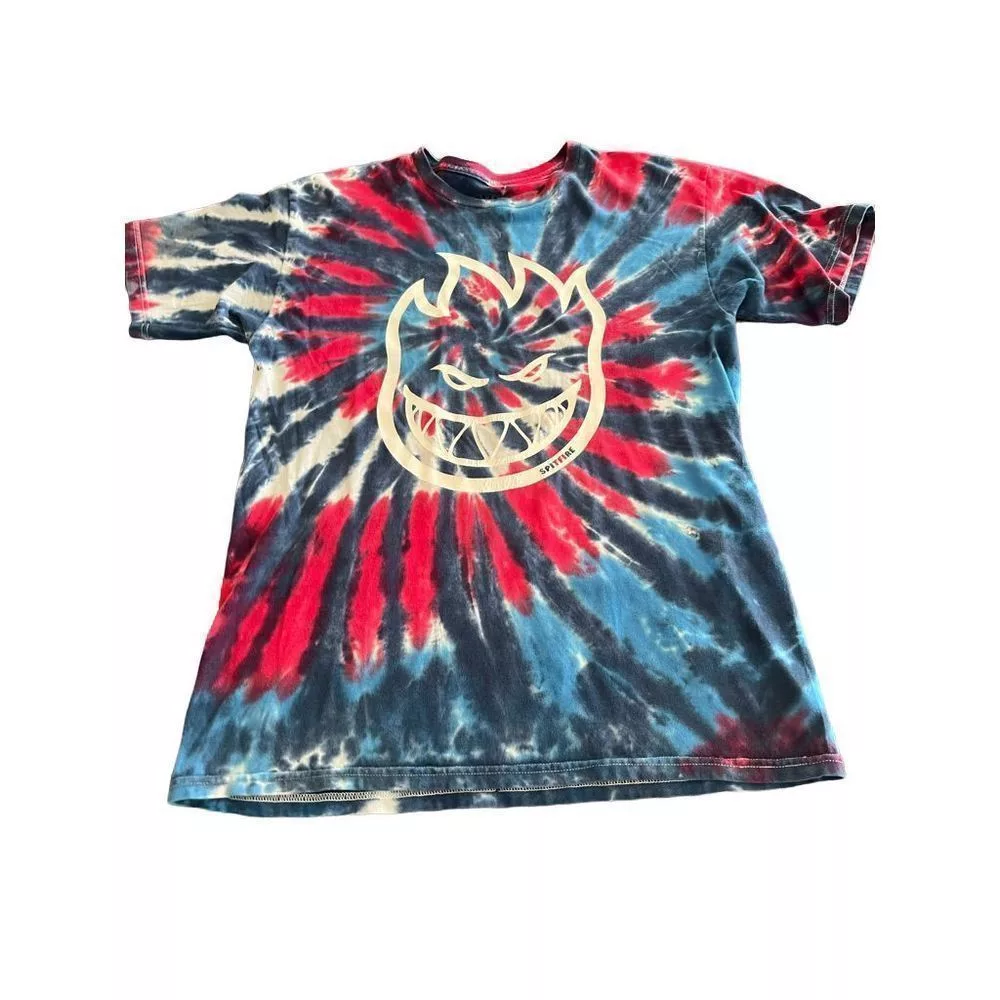 Spitfire Short Sleeve T Shirts Spitfire Wheels Skateboarding Tie Dye T-Shirt size M Blue
