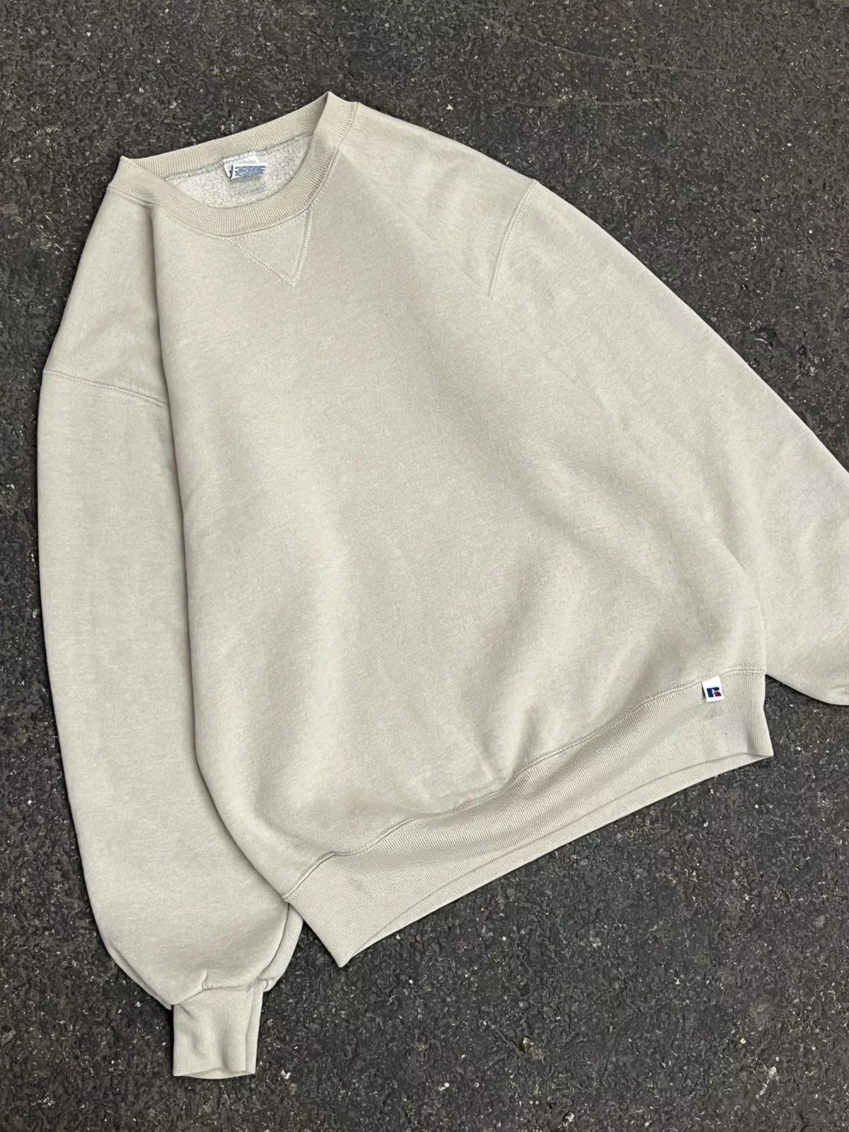 Russell Athletic Sweatshirts Hoodies Russell Athletic × Vintage Russell athletic made in USA boxy fit cream color blank crew White Streetwear