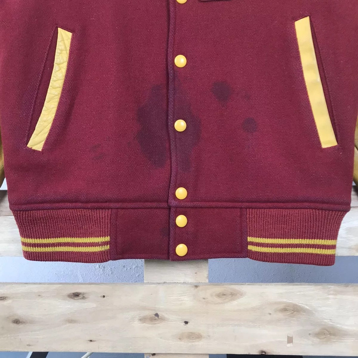 Macbeth Leather Jackets Macbeth × Vintage Vintage Macbeth MB Leather Varsity Jacket Big Logo Multi