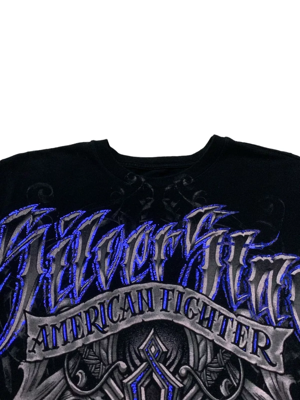 Affliction Short Sleeve T Shirts Affliction × Ed Hardy Affliction Silver Star American Fighter MMA Elites Tshirt Black Streetwear