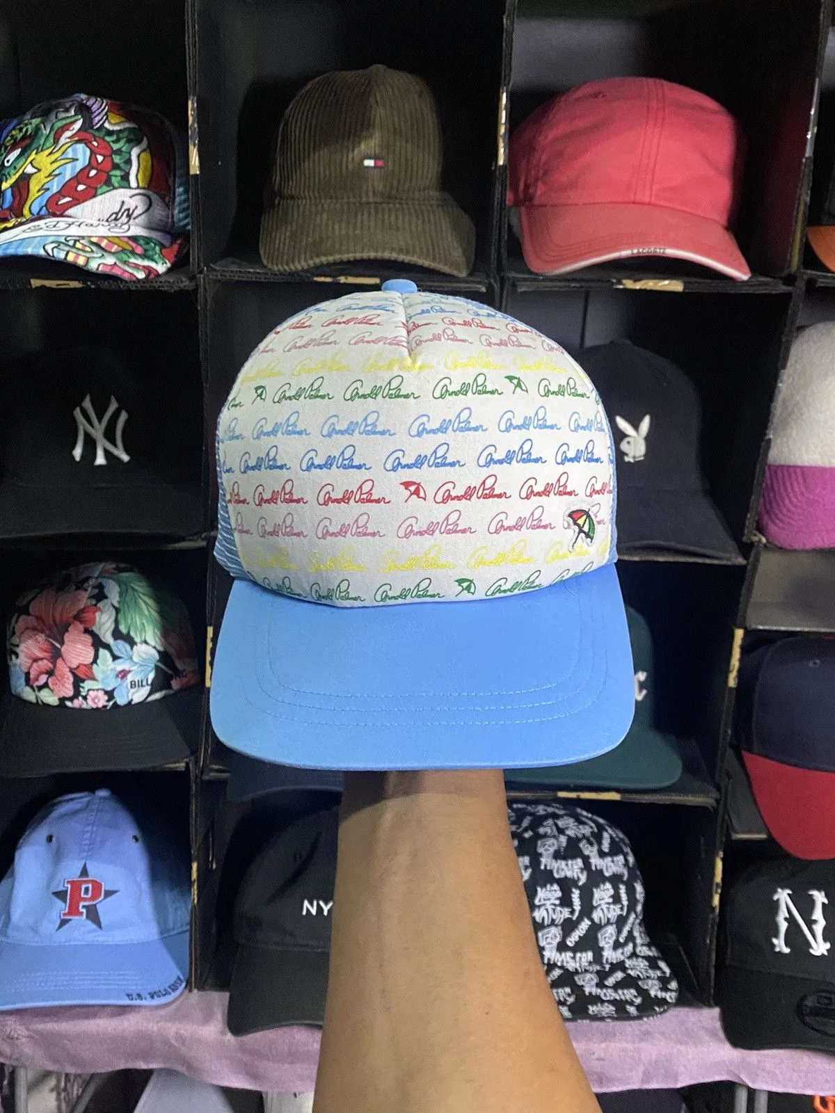 Designer Hats Designer × Japanese Brand × Vintage Cap vintage arnold palmer Trucker Mesh baby blue Green