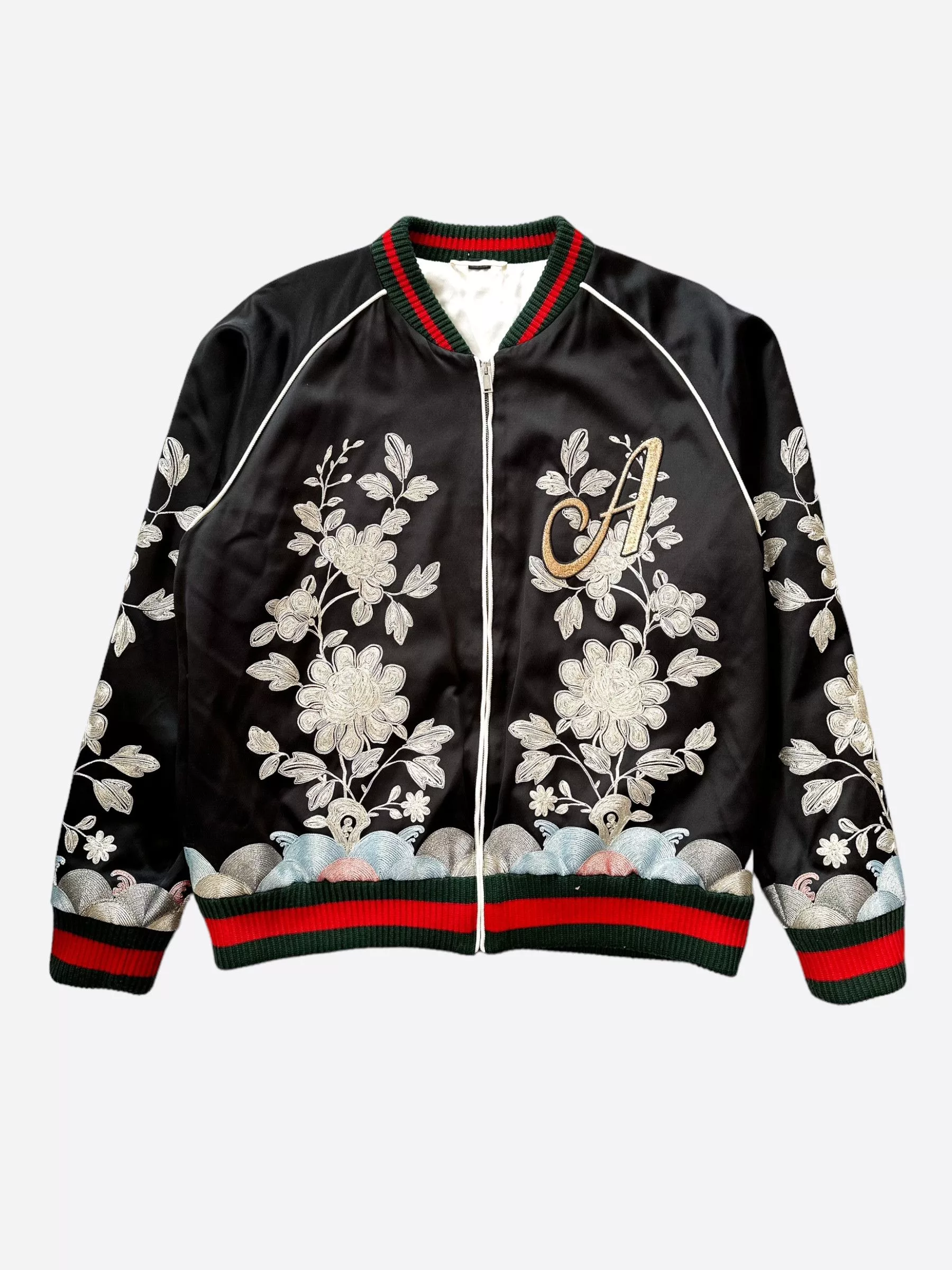Gucci Light Jackets Gucci Black DIY Custom Embroidered Souvenir Bomber Jacket