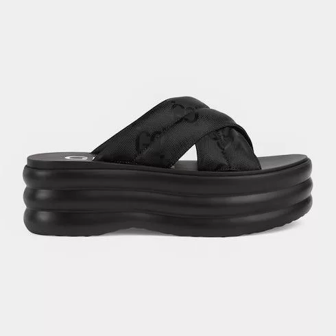 Gucci Miscellaneous Gucci GG Crossed Platform Slides SIZE 37 Black