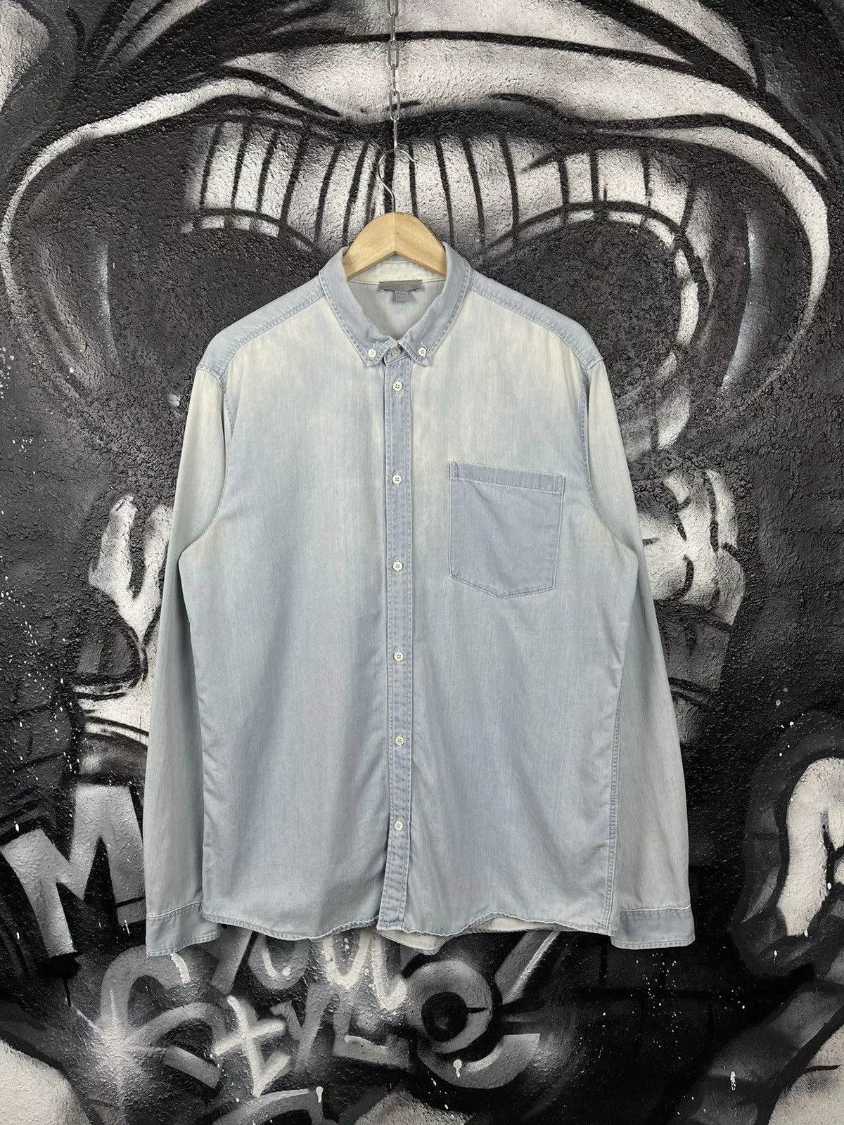 Cos Shirts Button Ups Cos × Designer COS Washed Blue Designed Shirt Button Up Men’s Size L Streetwear