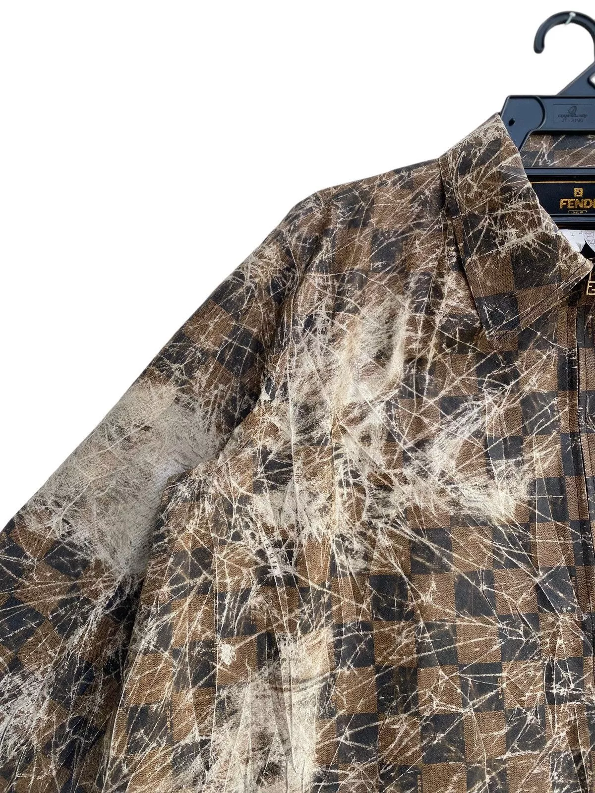 Fendi Jackets Fendi × Vintage 80s FENDI zucca all overprinted checkerboard oversize jacket Brown