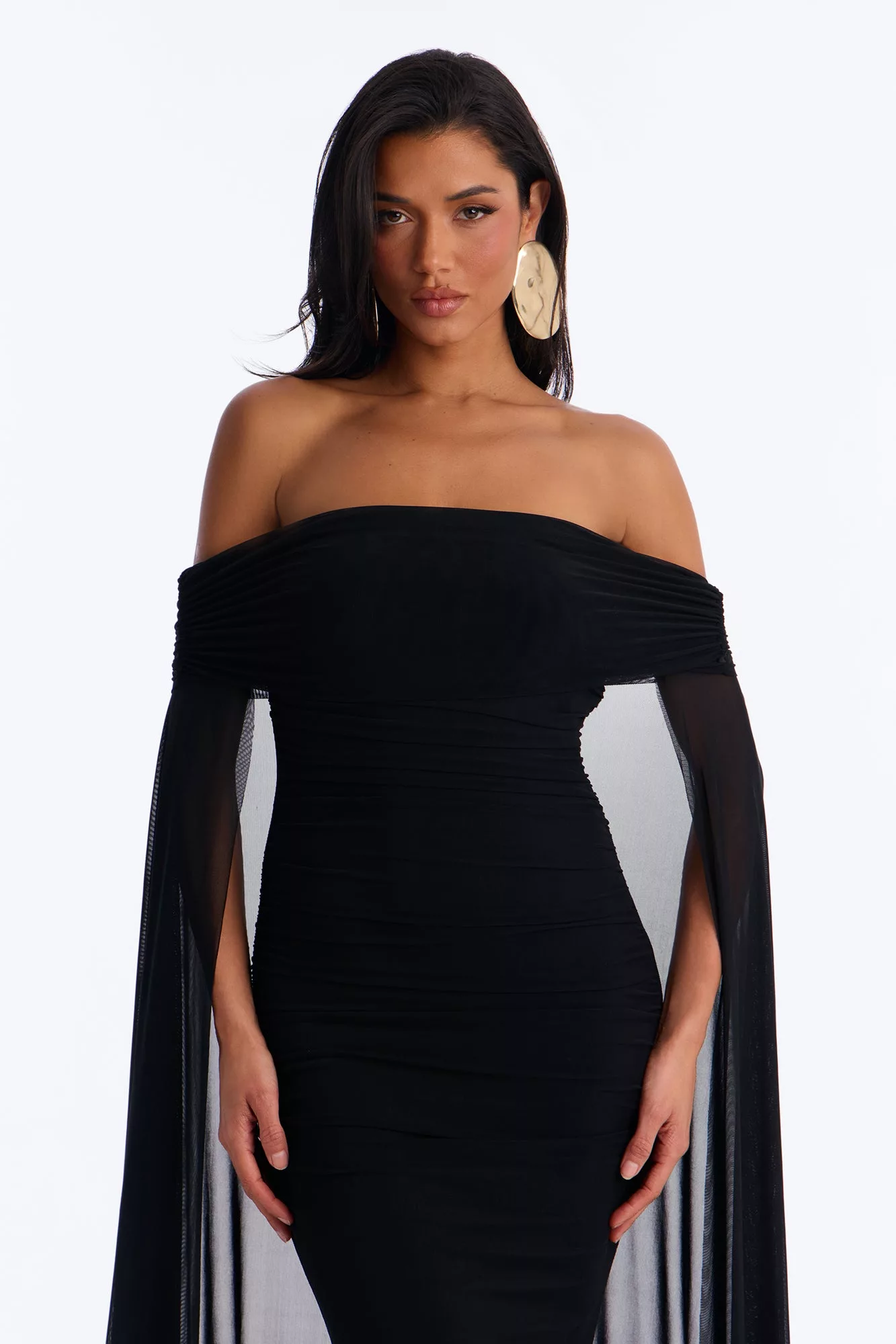 Noir Allure Mesh Gown - Black