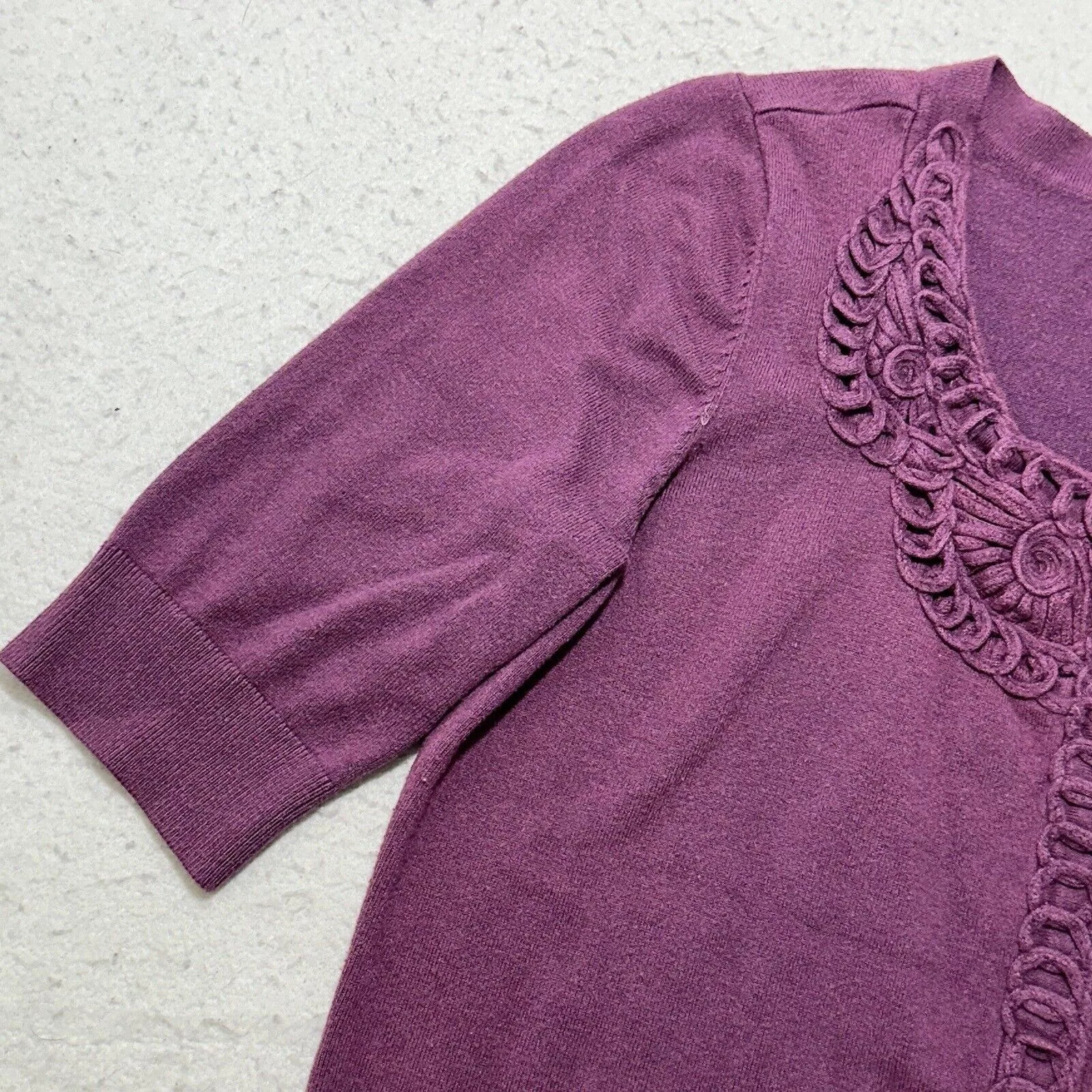 Other Sweaters Other Halogen Medium Snap Button Front Cardigan Emroidery Sweater Purple