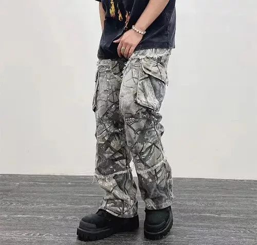 Individualized Shirts Casual Pants Individualized Shirts Camouflage Y2K Fashion Baggy Jeans Cargo Pants Black Avant-Garde