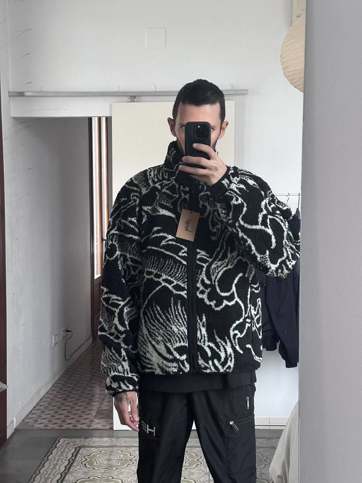 Stussy Heavy Coats Stussy Dragon Sherpa Jacket Black