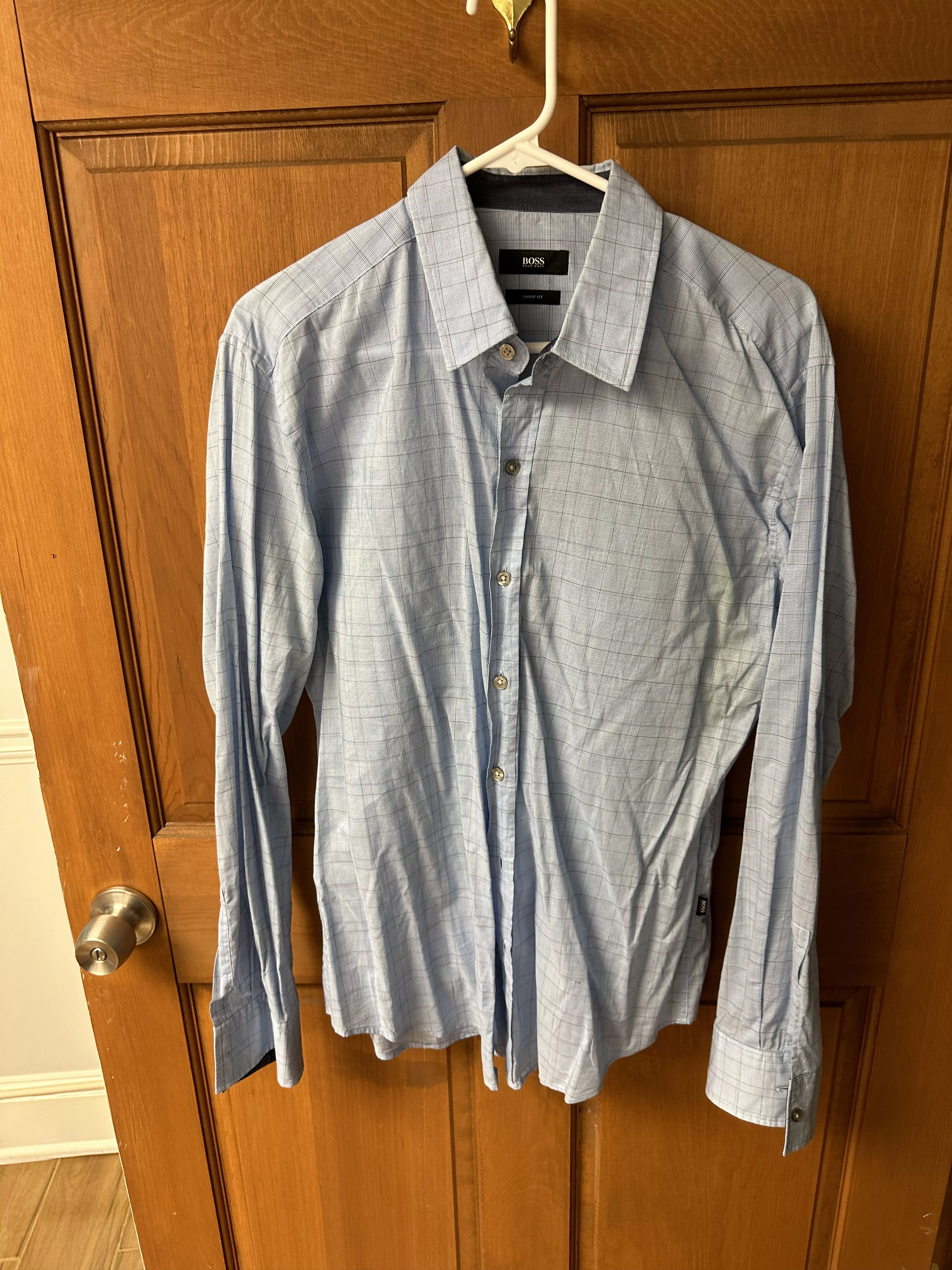 Hugo Boss Shirts Button Ups Hugo Boss Men's Blue Checkered Long Sleeve Shirt Size Large