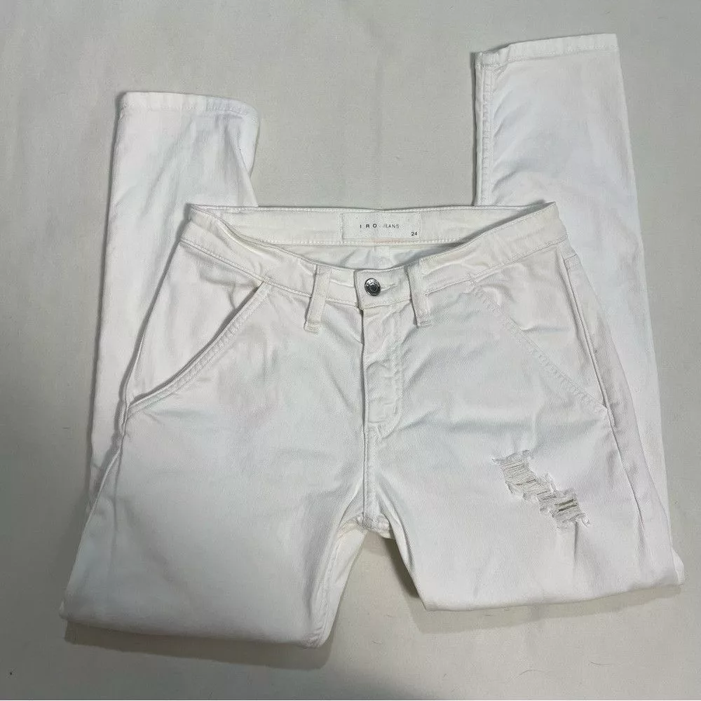 Iro Jeans IRO White Cropped Distressed Jeans Size 24