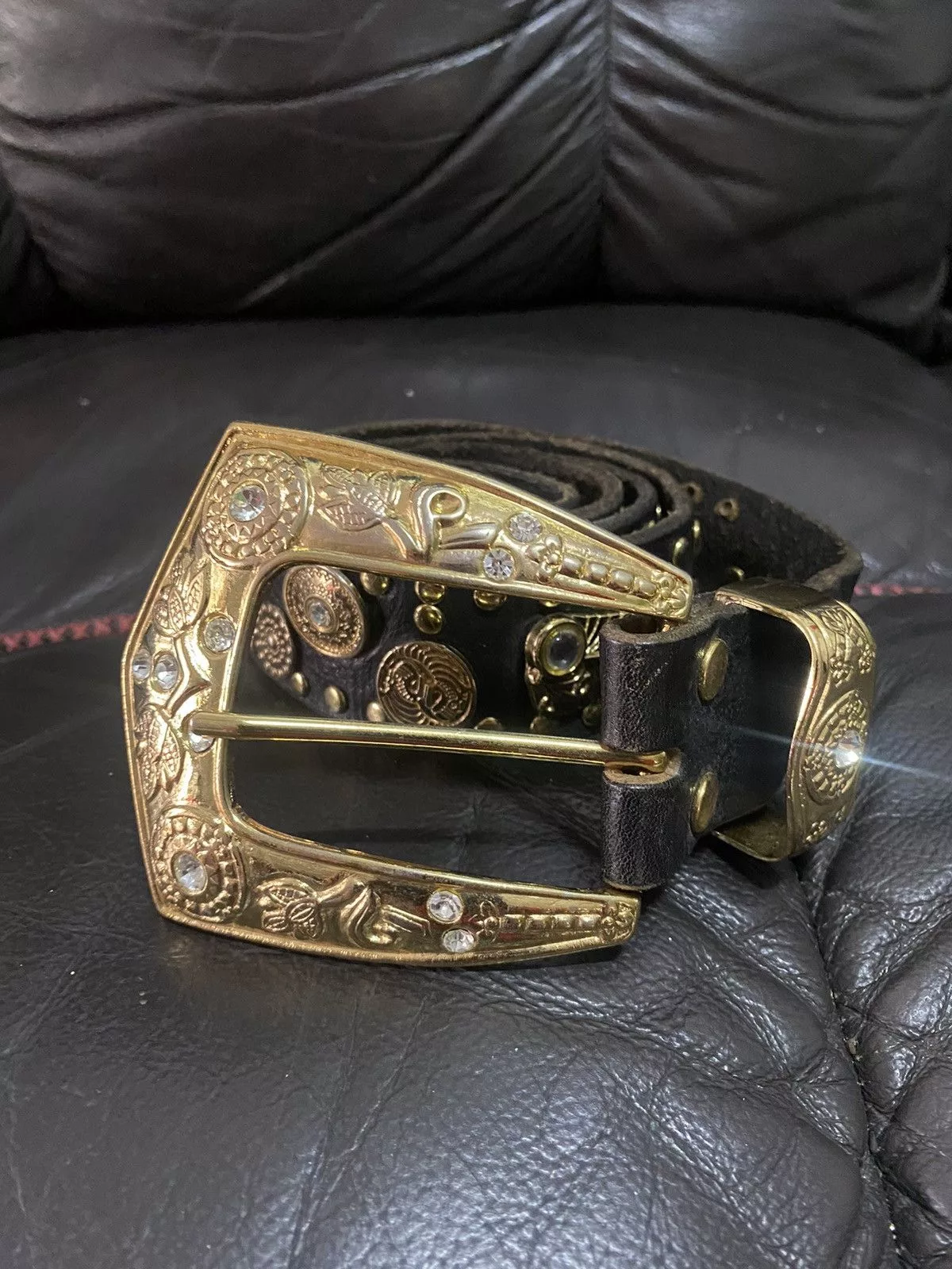 Vintage Belts Vintage Heritage Western Gold Leather Belt Black