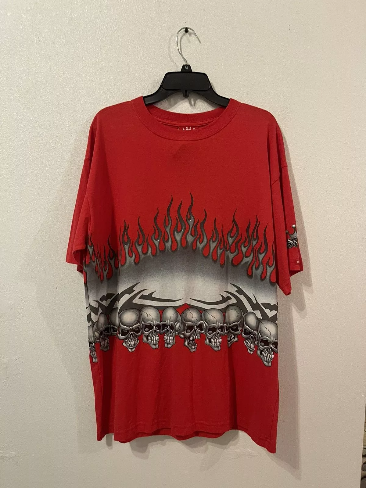 JNCO Short Sleeve T Shirts JNCO × Vintage 2000s Jnco Jeans Skull AOP Shirt Red Streetwear
