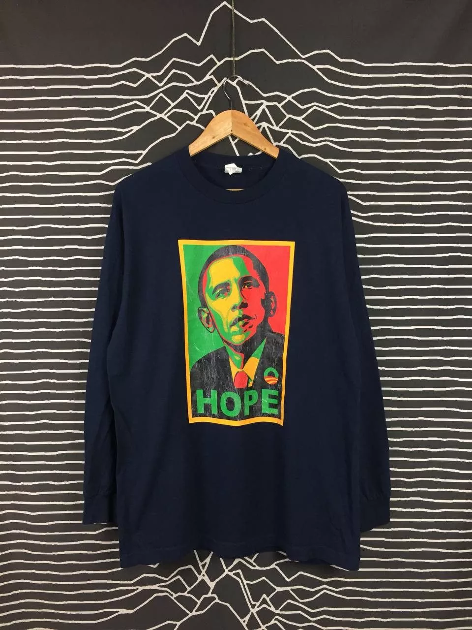 Rap Tees Long Sleeve T Shirts Rap Tees × Vintage Vtg Barack Obama HOPE Longsleeve Tee Blue