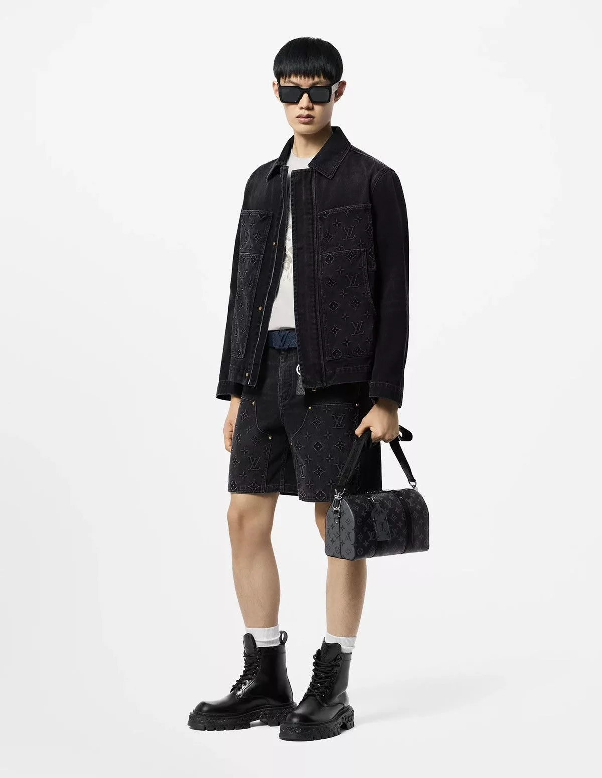 Louis Vuitton Denim Jackets Louis Vuitton Black Denim Workwear Monogram Print Jacket