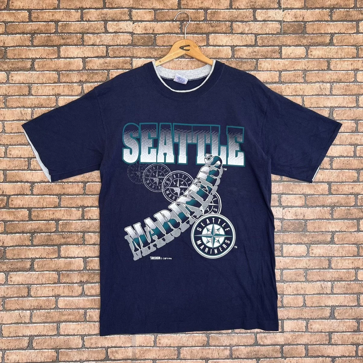 MLB Short Sleeve T Shirts MLB × Sports Specialties × Vintage Vintage 90s MLB Seattle Mariners Trench Tee Blue