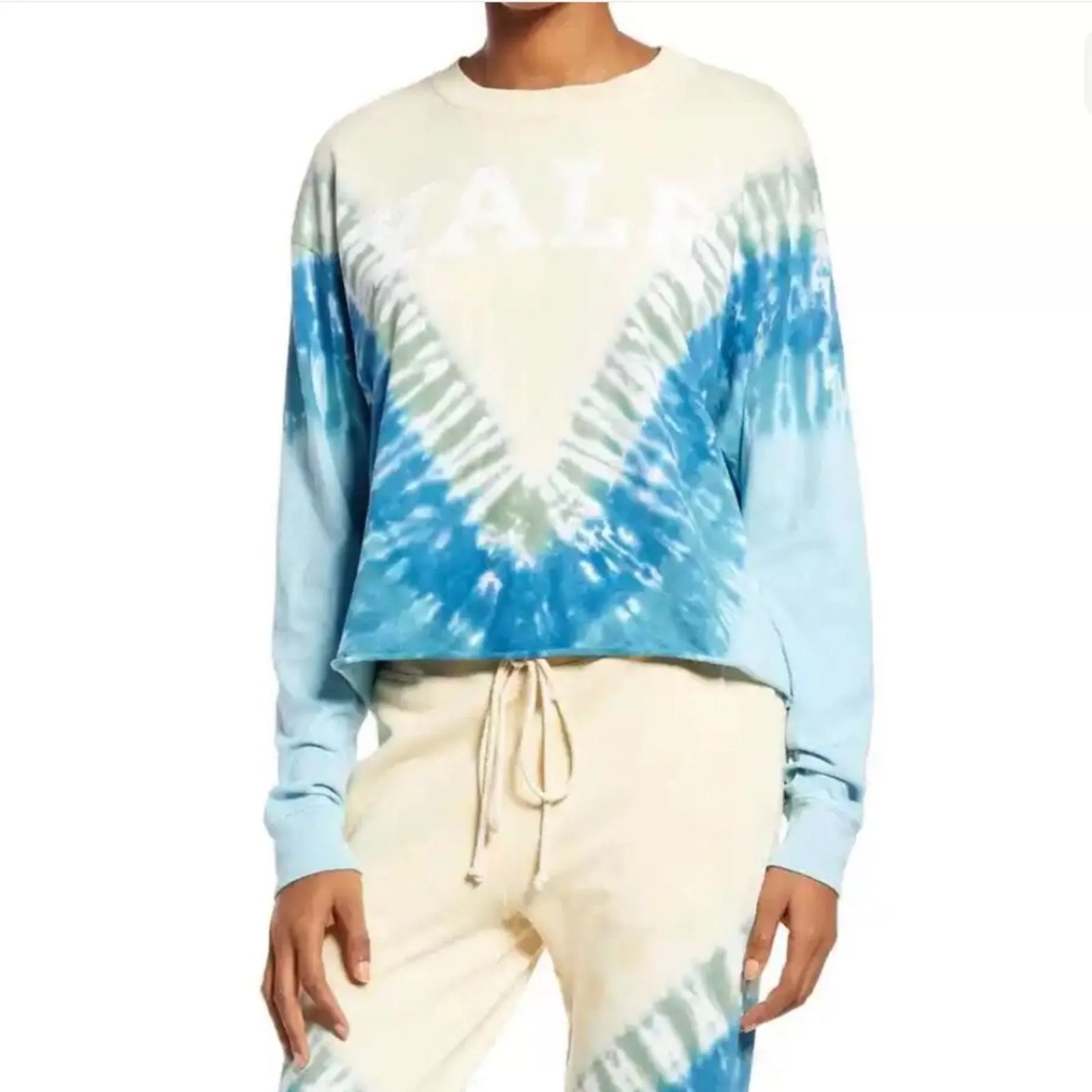 Daydreamer Blouses DAYDREAMER Yale Beach View Cropped Tie Dye Pullover NWT XS Blue