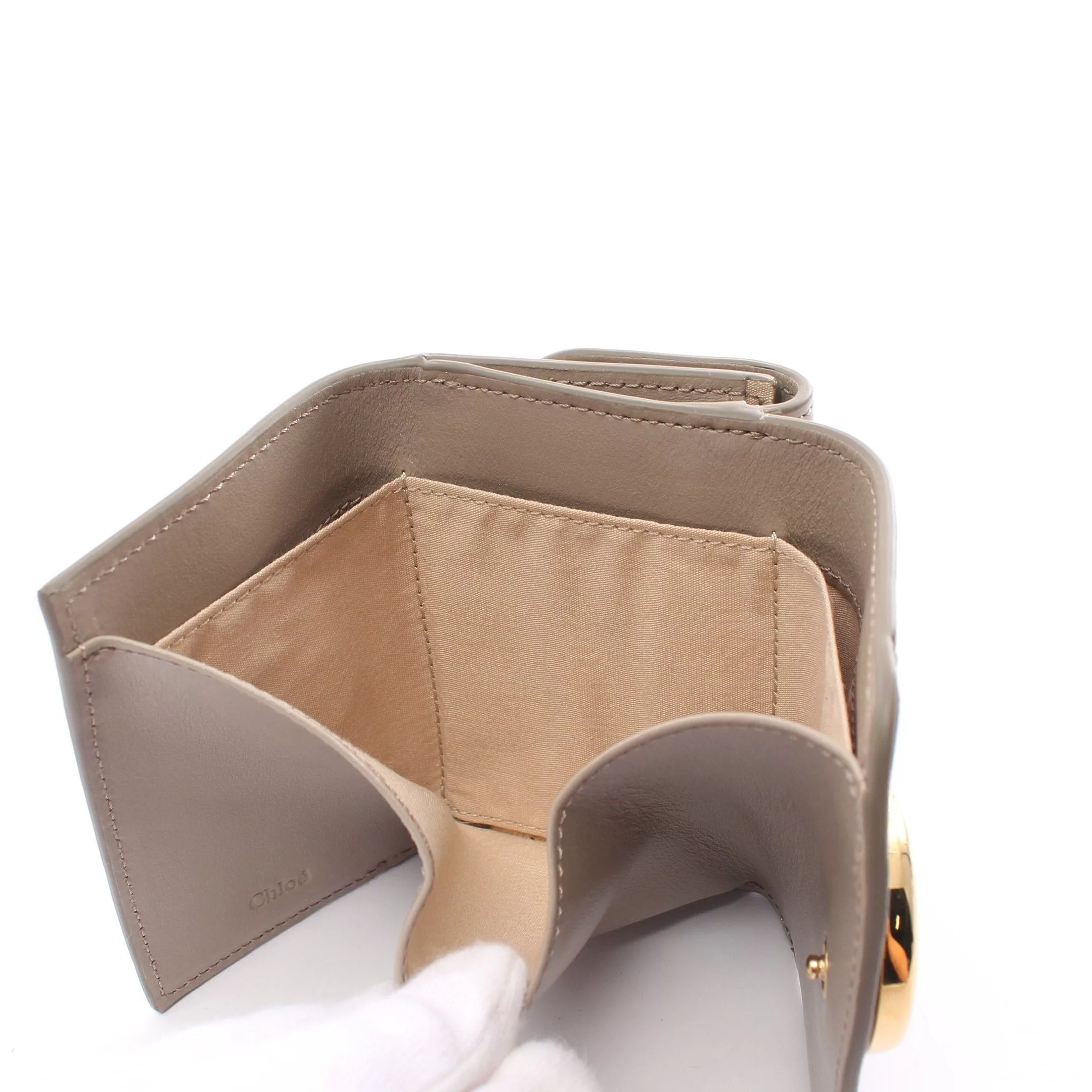 Chloe Wallets Chloe Chloe C Croesie Trifold Wallet Compact Leather Gray Beige