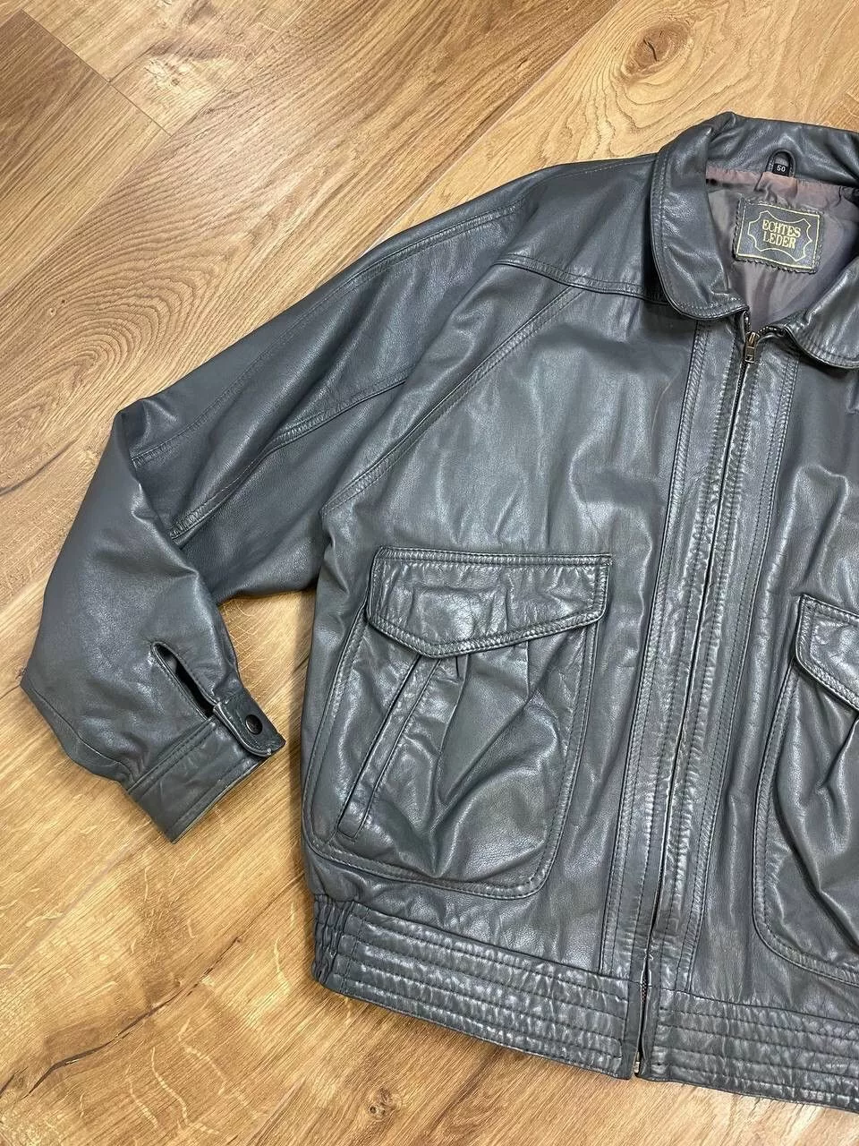 Genuine Leather Leather Jackets Genuine Leather × Vintage Vintage Y2K Aviator Top Gun Genuine Leather Jacket Bomber Gray