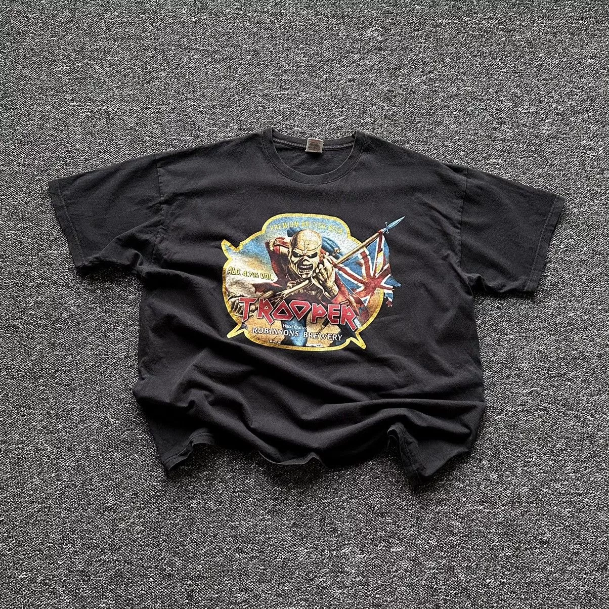 Band Tees Short Sleeve T Shirts Band Tees × Iron Maiden tee trooper beer iron maiden vintage Black