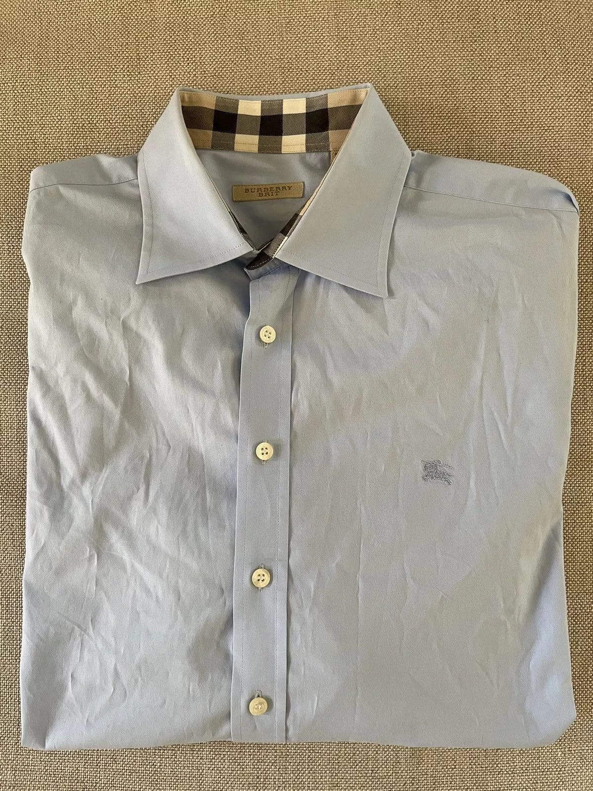 Burberry Shirts Button Ups Burberry Nova Check Trim Spread Collar Shirt Blue