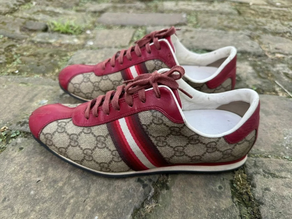 Gucci Low Top Sneakers ✨Gucci✨(191267) Red/Beige GG Coated Canvas and Leather Web