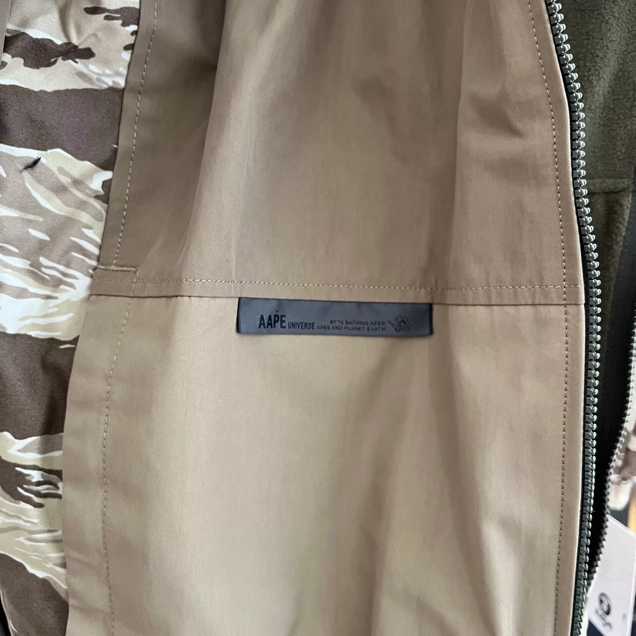 Aape Light Jackets AAPE by Bape Light Beige Khaki Reversible Camo Bomber Jacket Multi