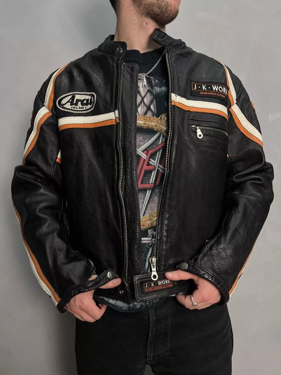 Other Leather Jackets Other Vintage Y2K faded leather jacket racing distressed moto Black Workwear