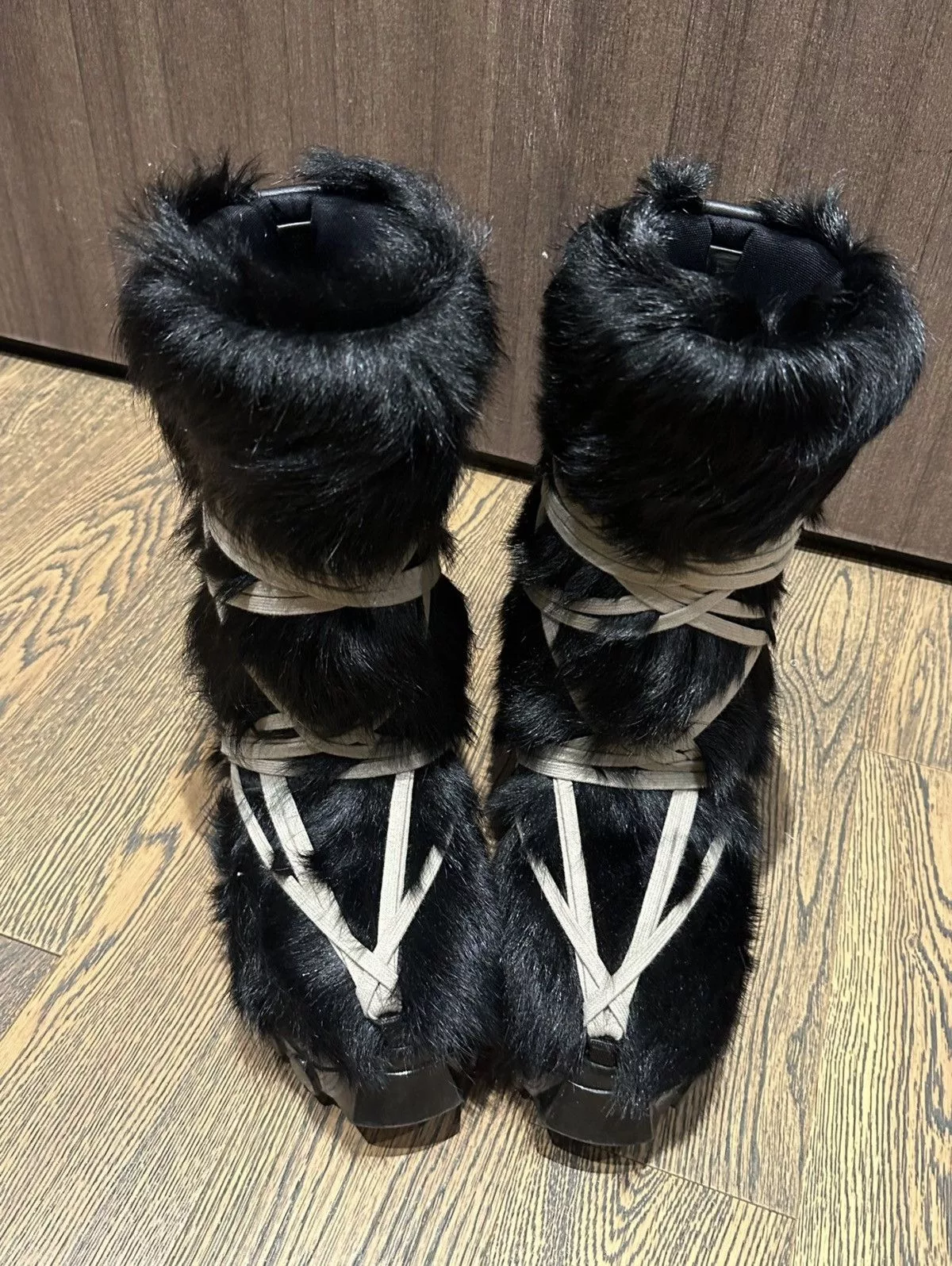 Rick Owens Boots Rick Owens fur lunar lace boots Black