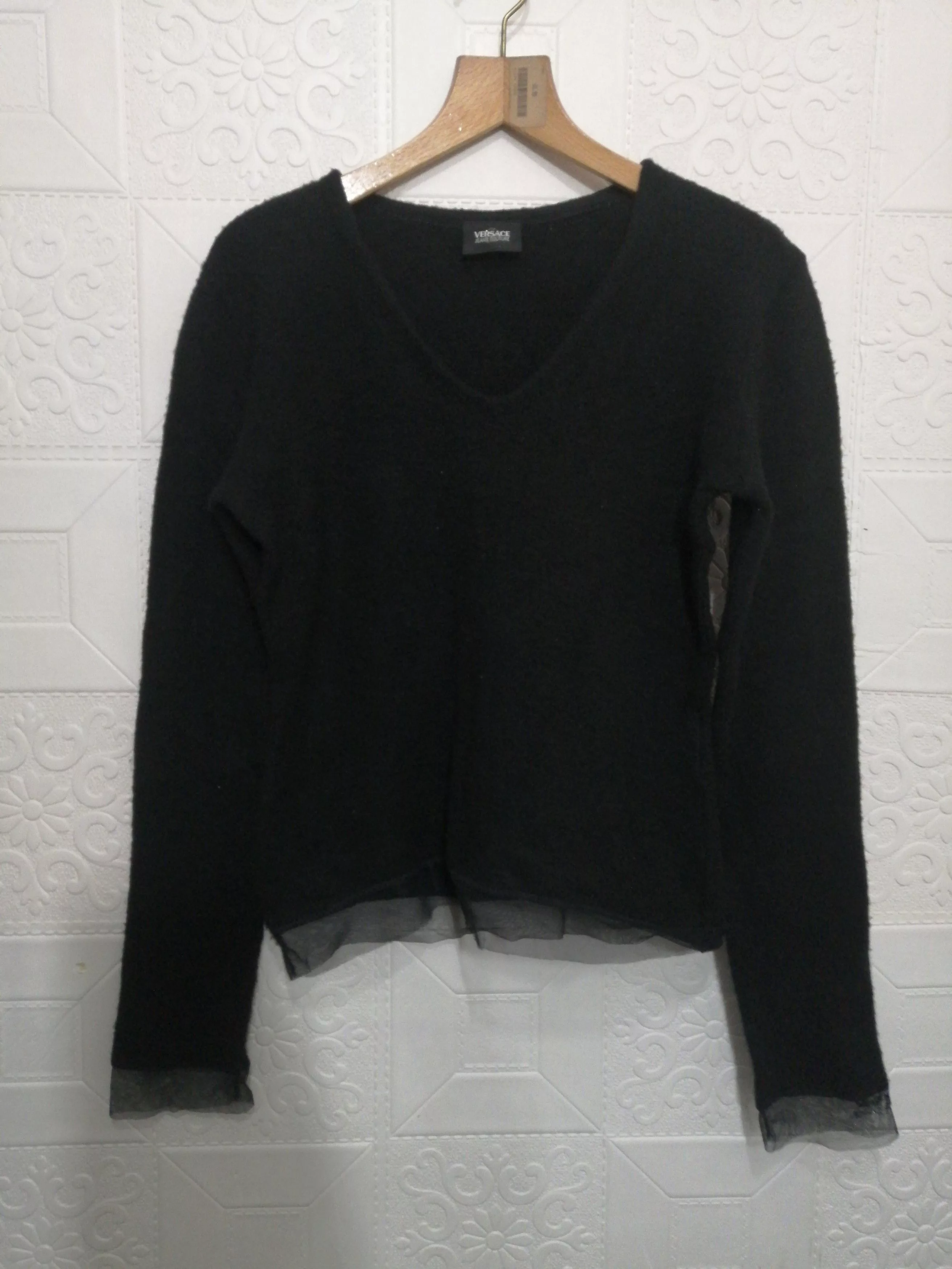 Designer Bodysuits Designer × Versace Versace Black long sleeve crop top