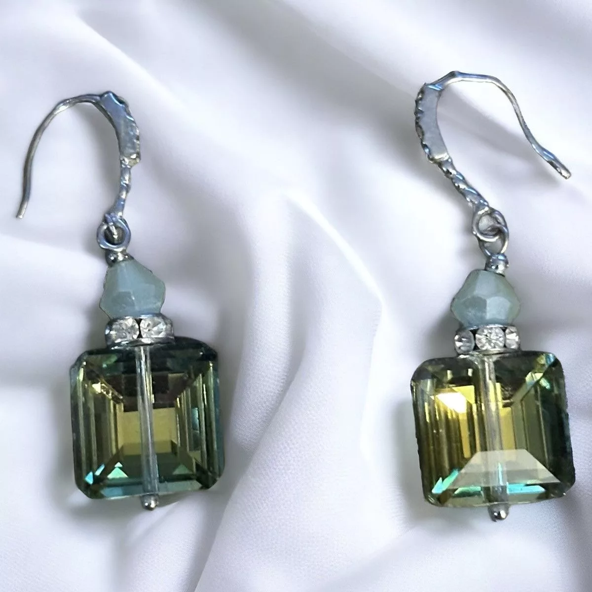 Other Earrings Other Green AB crystal cube dangle earrings