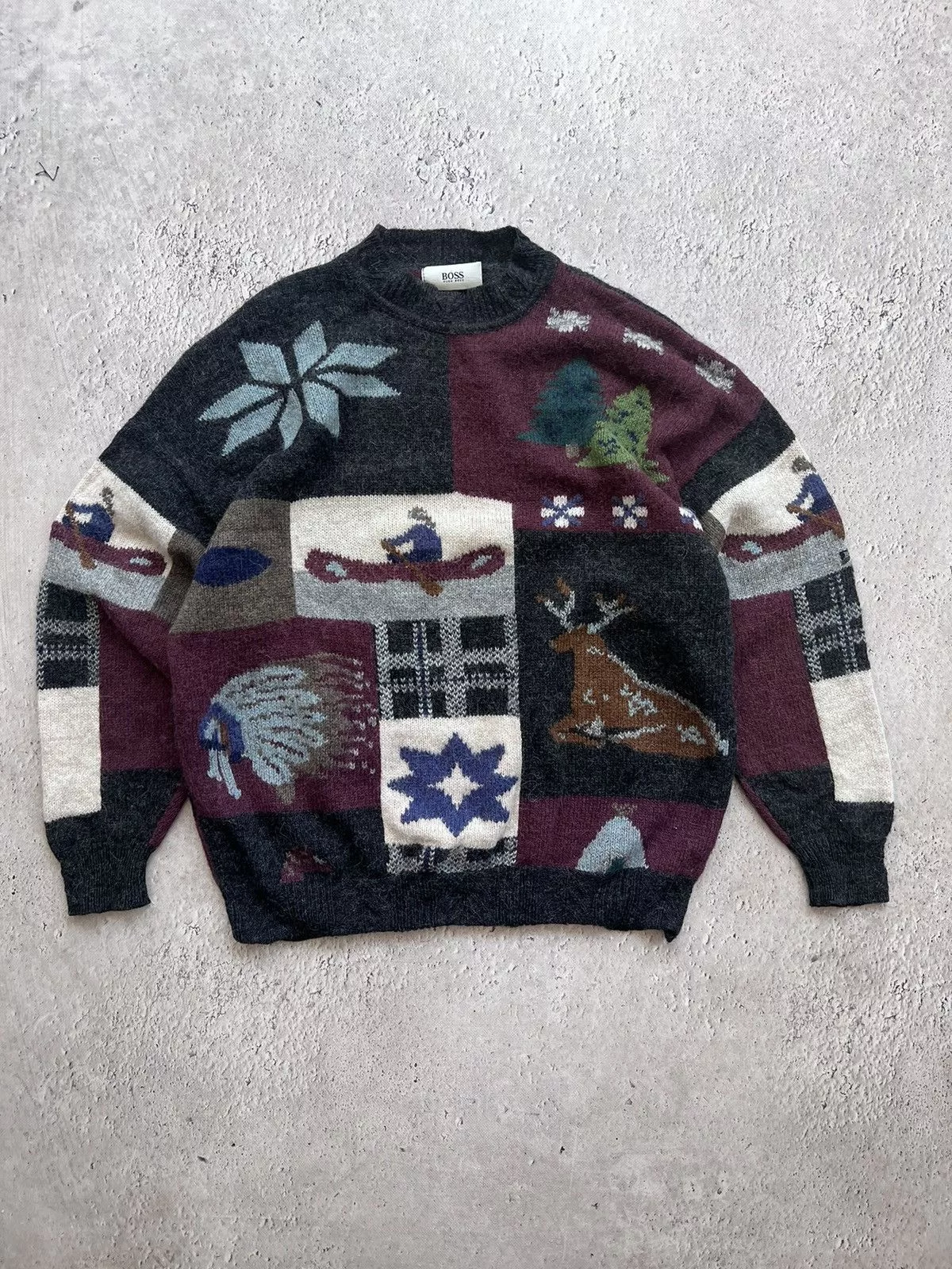Hugo Boss Sweaters Knitwear Hugo Boss × Japanese Brand VTG ARCHIVE ALPACA HUGO BOSS PRINTED 80s KNIT SWEATER Gray Vintage