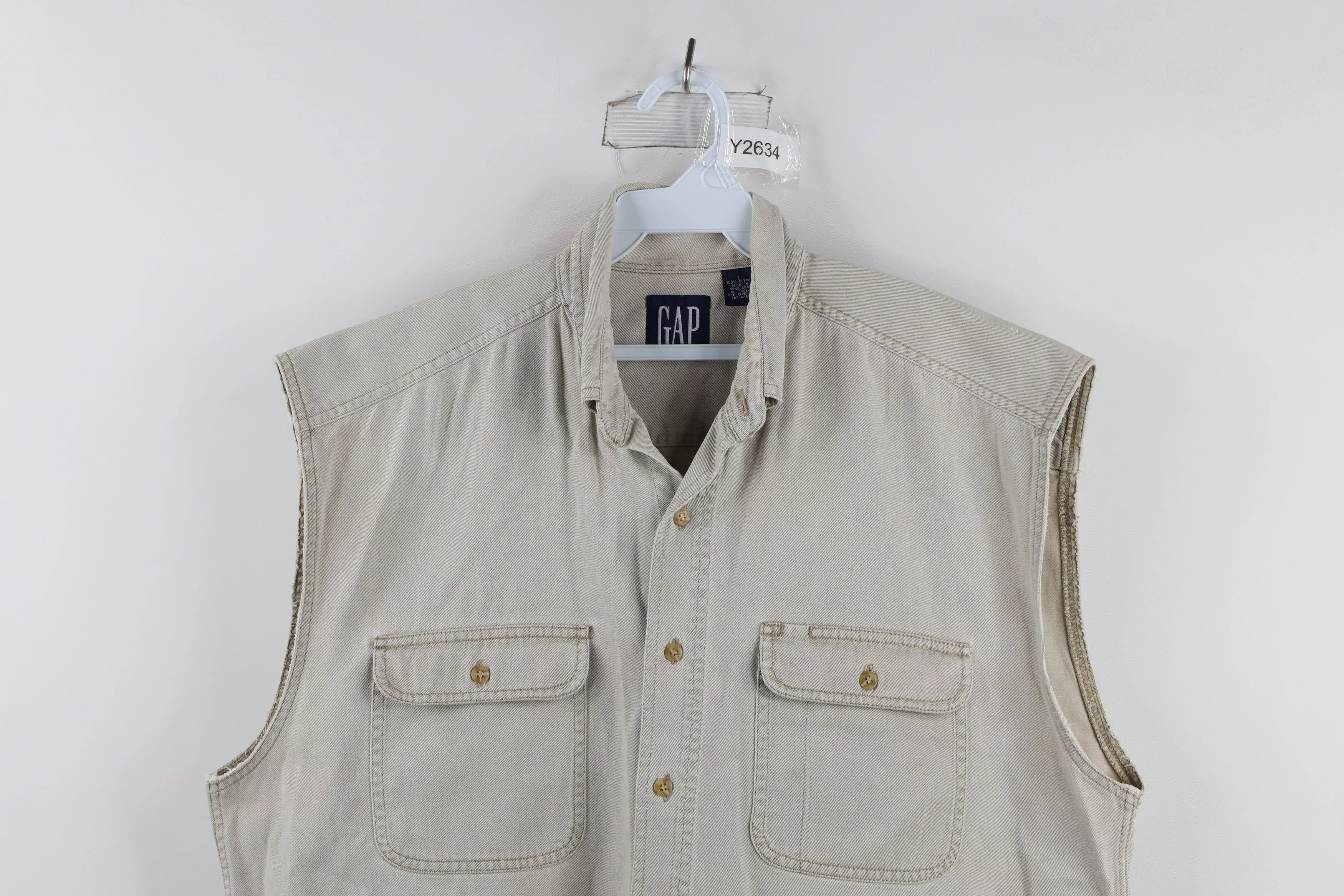 Gap Shirts Button Ups Gap × Vintage Vintage 90s Gap Cut Off Collared Denim Button Shirt Beige