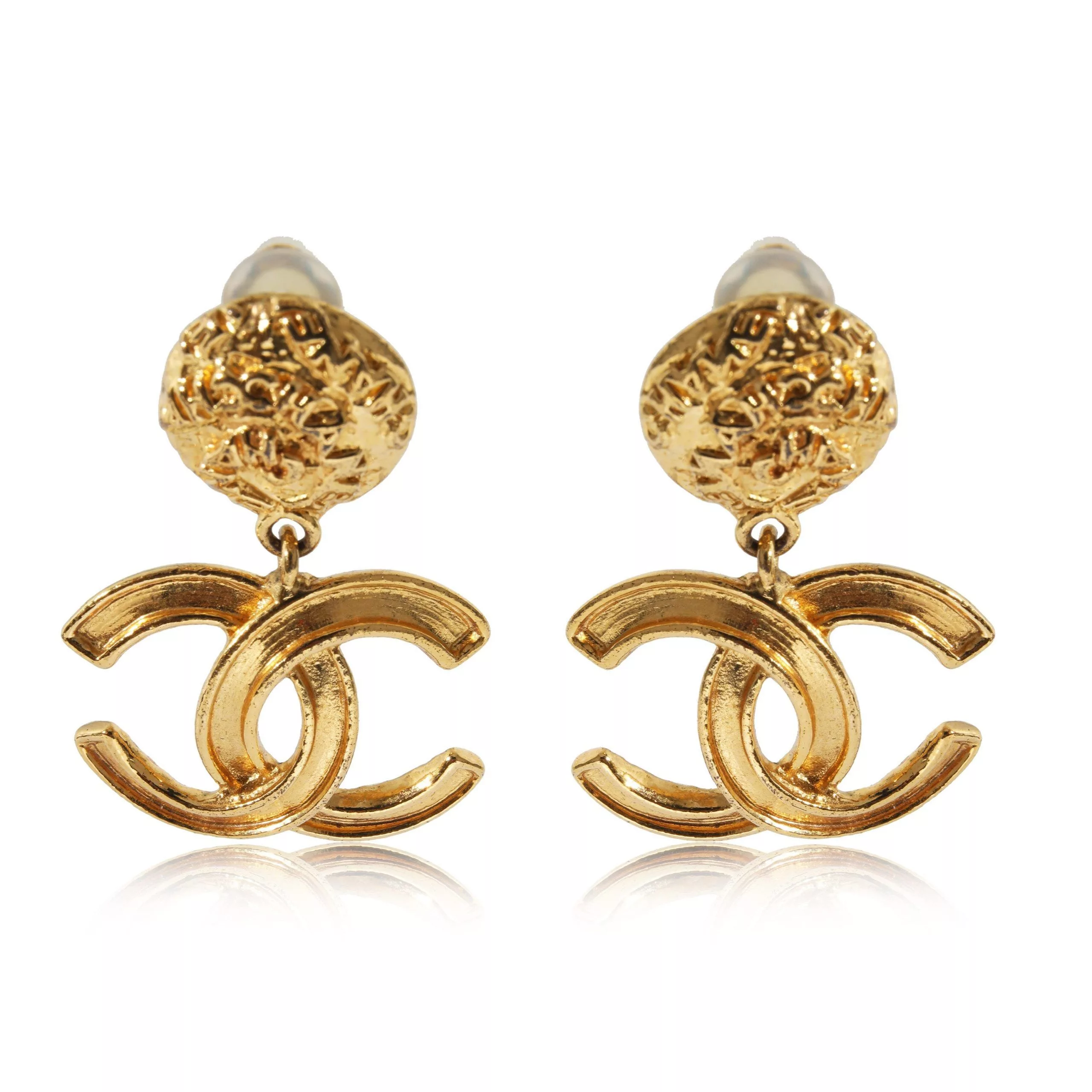 Chanel Rings Chanel Vintage 1995 CC Drop Gold Plated Earring