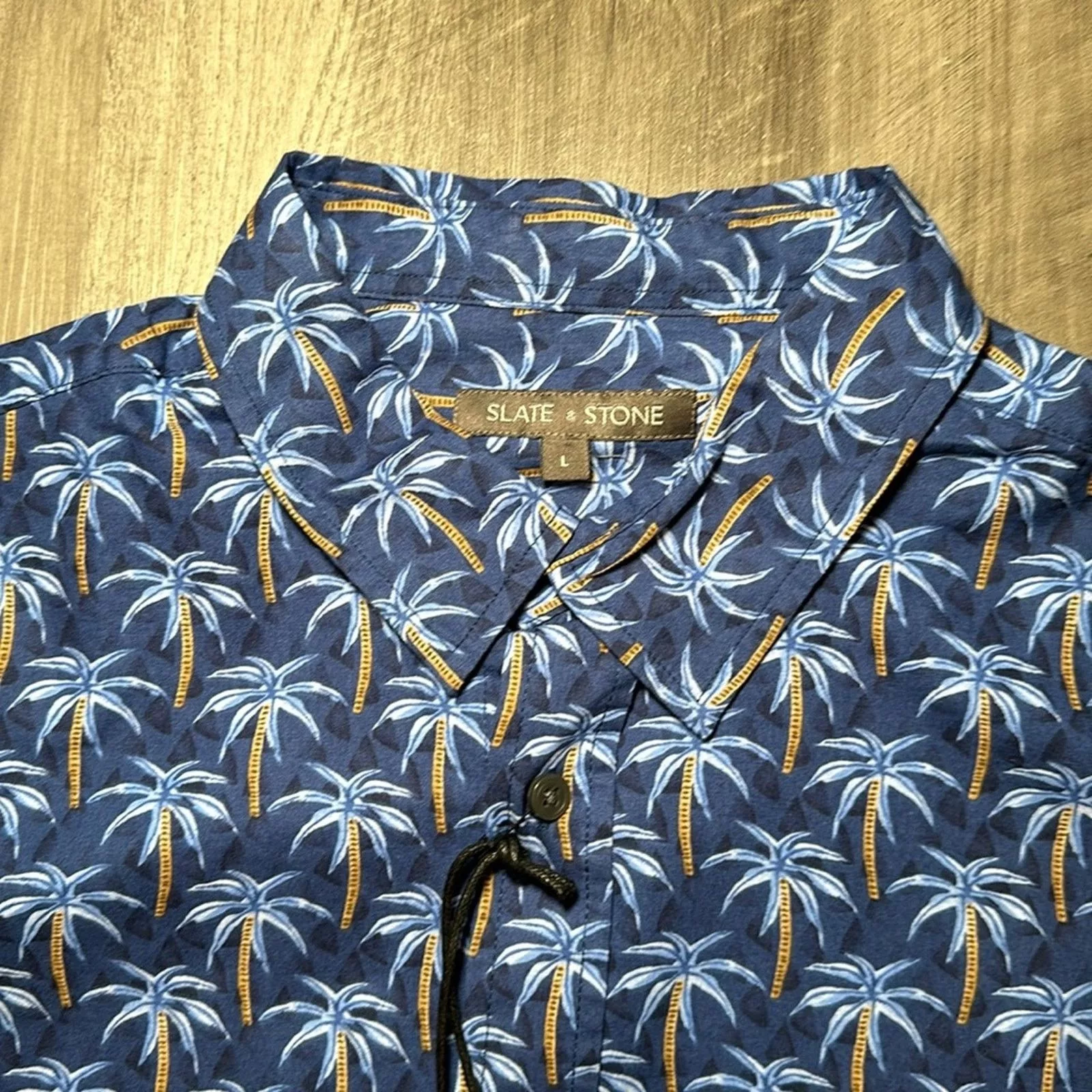 Slate & Stone Shirts Button Ups Slate & Stone Navy Mini Palm Tree Poplin Short Sleeve- Large Blue