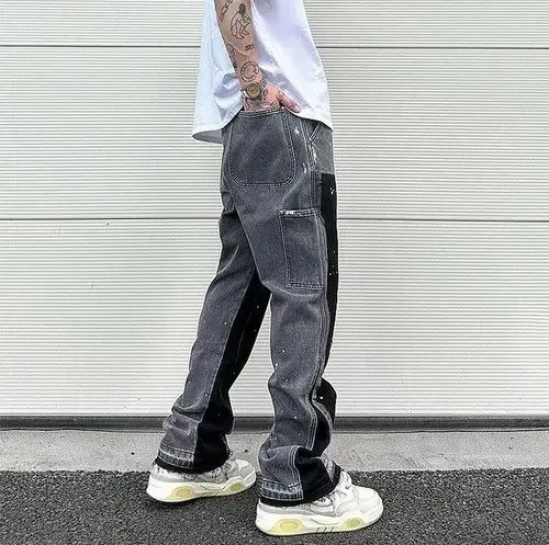 Jean Denim Black Graffiti Wide Jeans