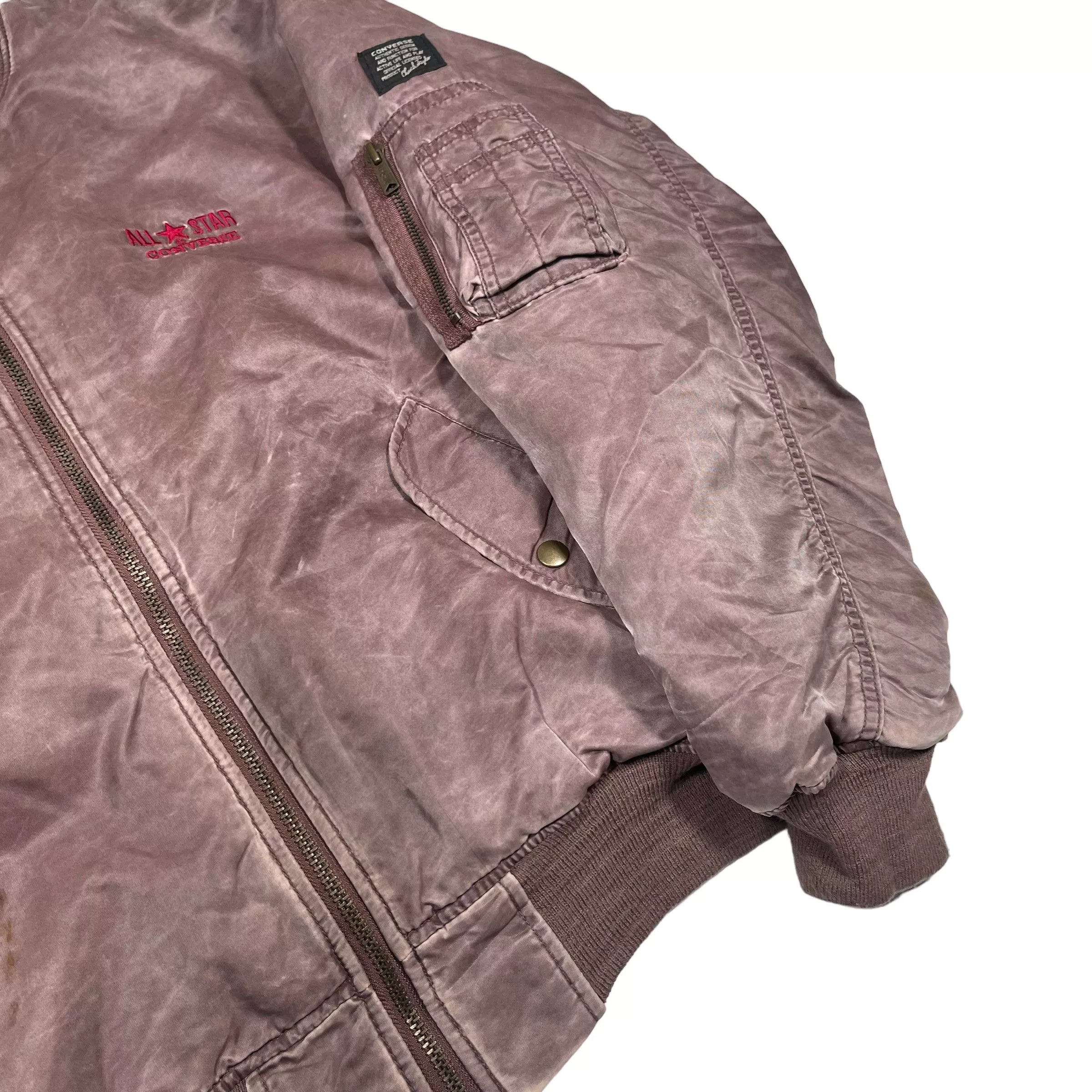Converse Bombers Converse × Vintage Vintage 1990s Converse Nylon Washed Bomber Jacket Red