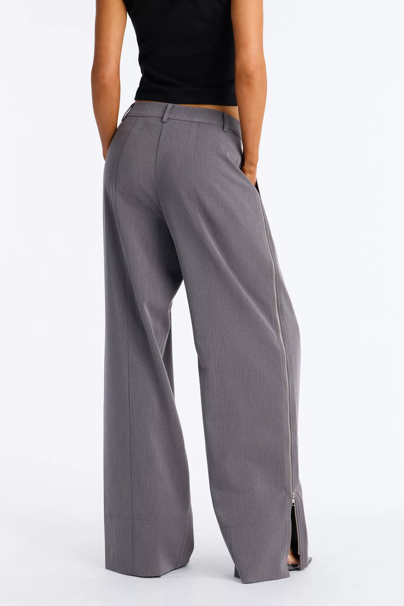 Parker High Rise Zipper Wide Leg Trouser Pant - Charcoal