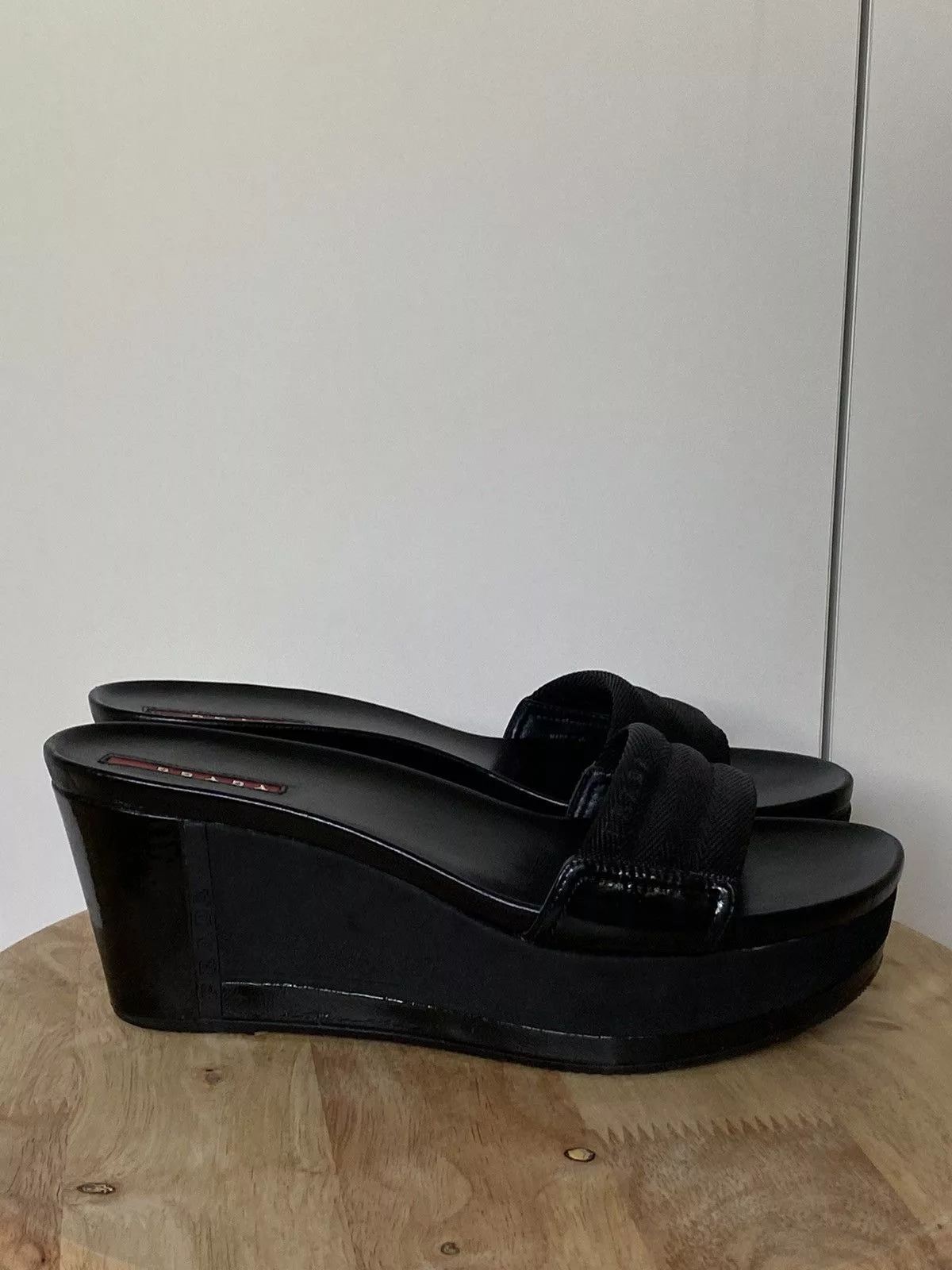 Prada Sandals Prada × Vintage Prada Leather Sandals Flip Flops on Wedges Black Luxury