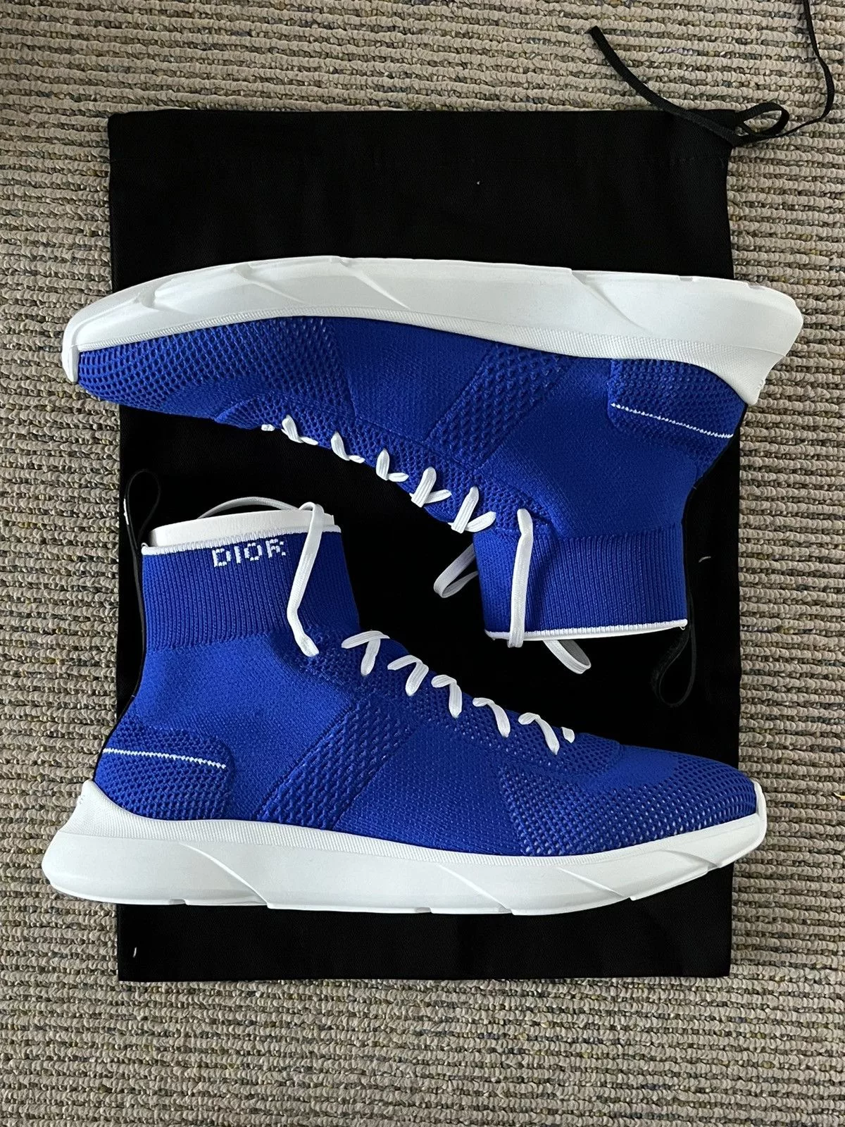 Dior Hi Top Sneakers Dior B21 Blue Fabric Sneakers